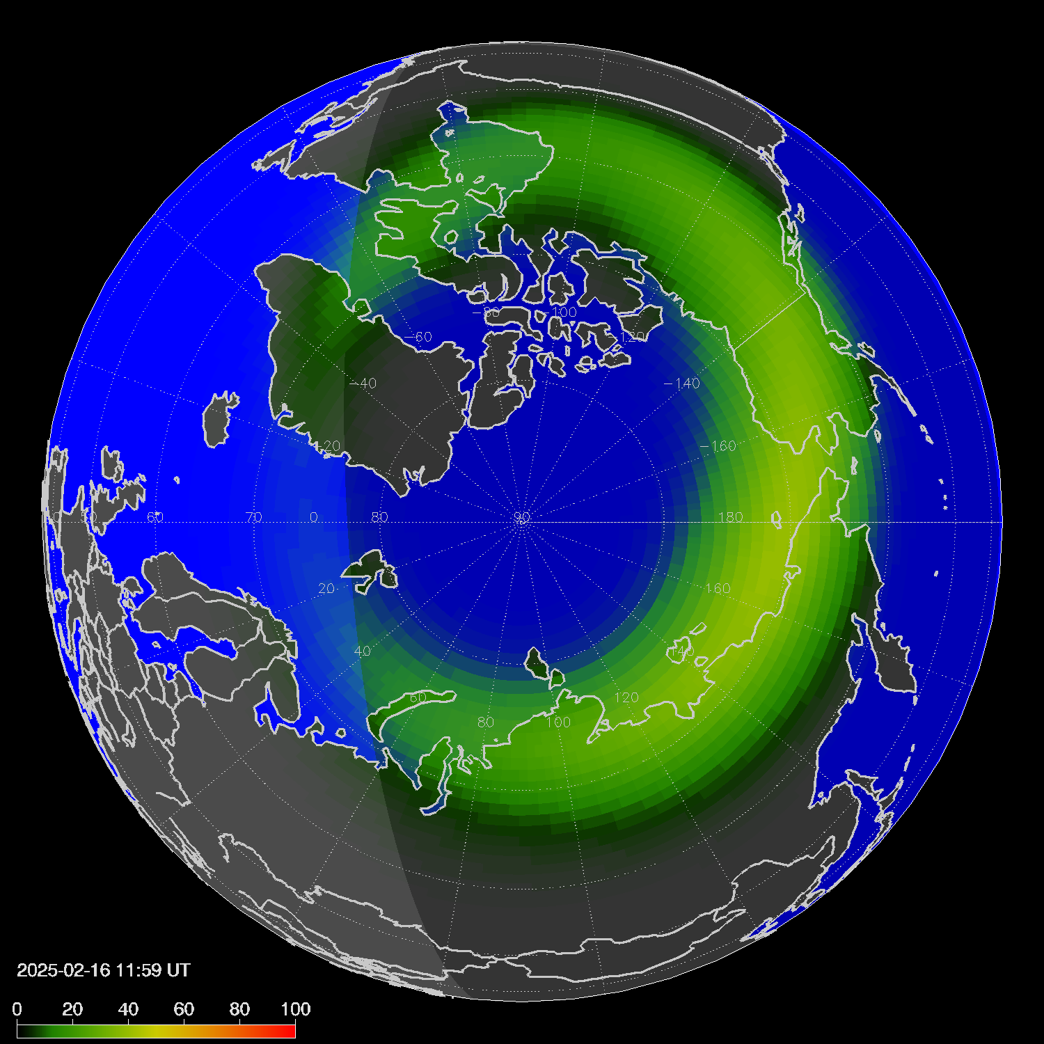 Northern lights (auroras) in the northern hemisphere