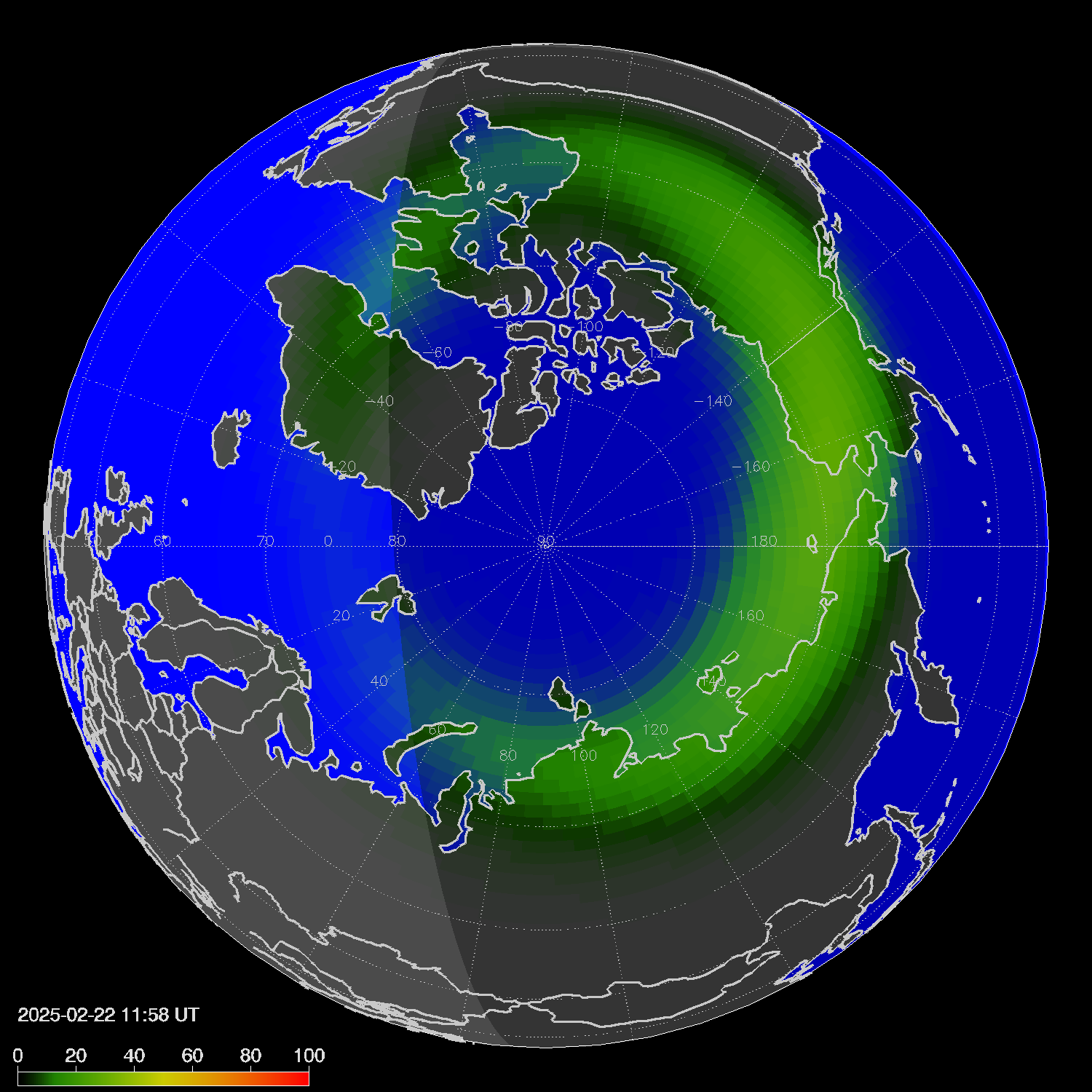 Northern lights (auroras) in the northern hemisphere