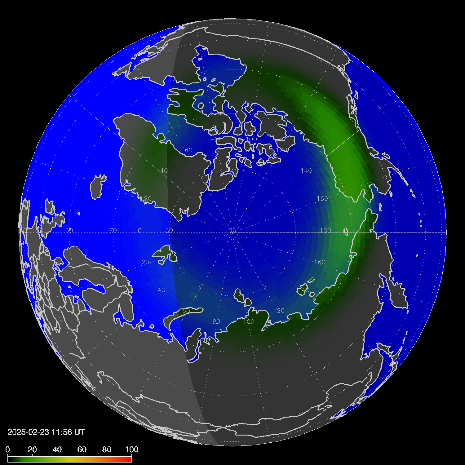 Northern lights (auroras) in the northern hemisphere