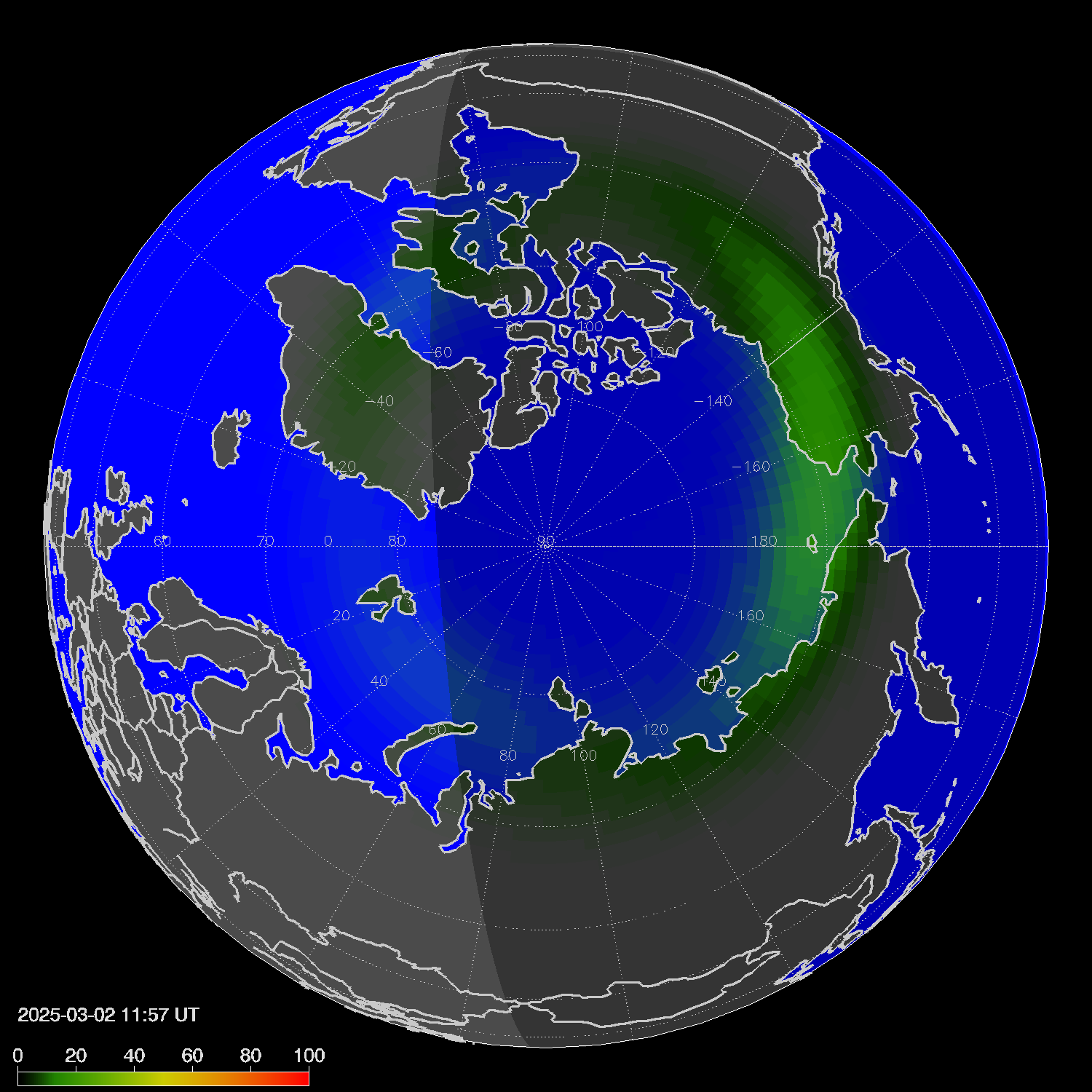 Northern lights (auroras) in the northern hemisphere
