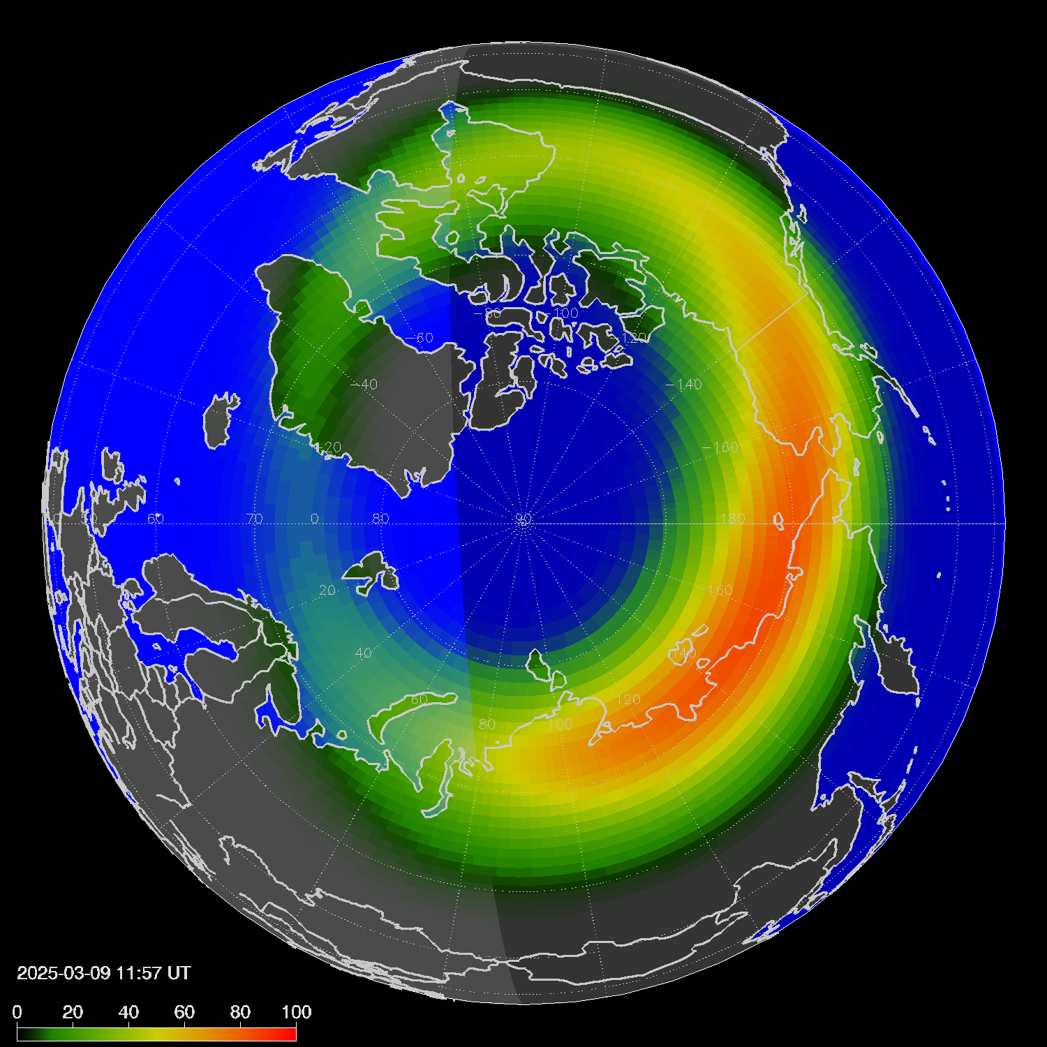 Northern lights (auroras) in the northern hemisphere