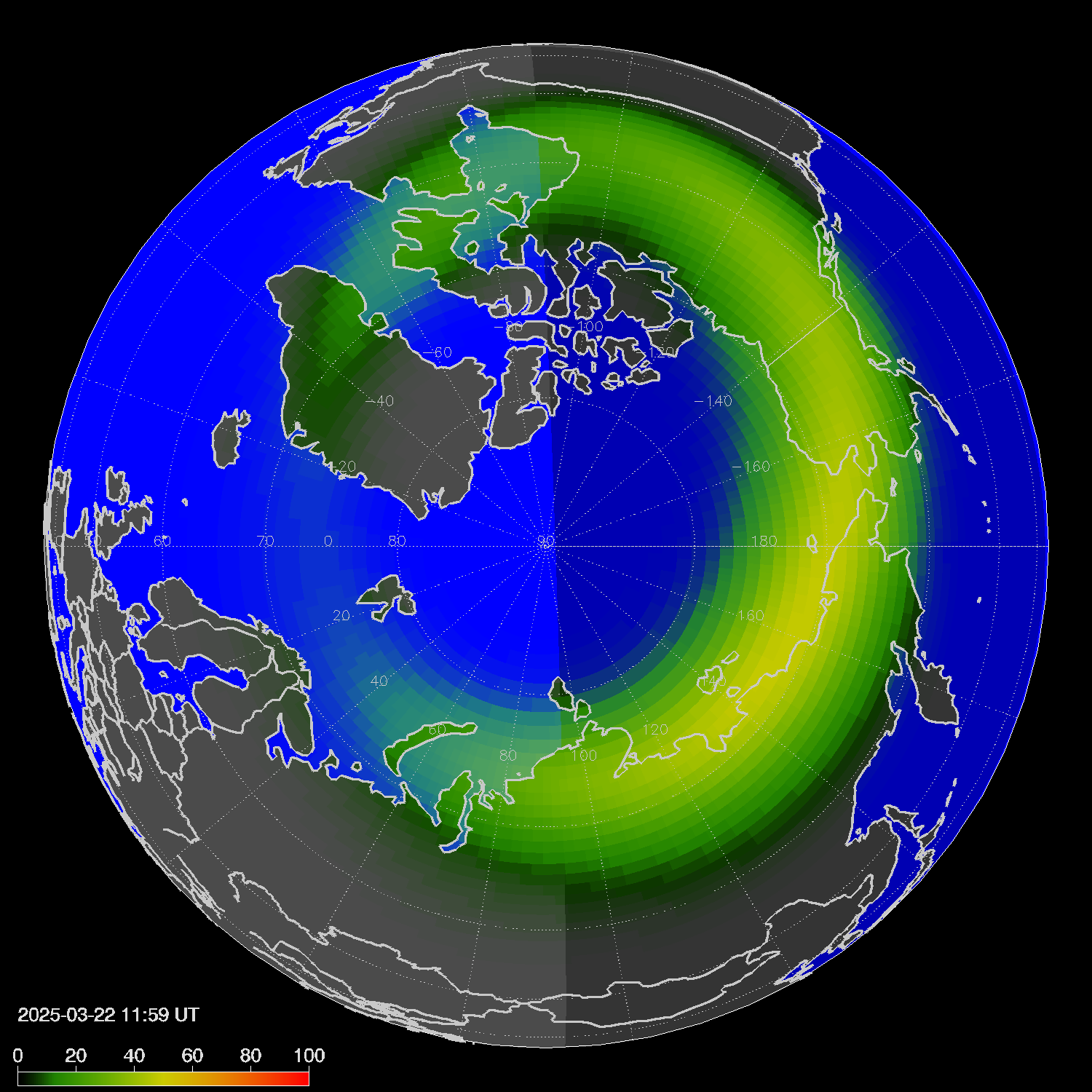 Northern lights (auroras) in the northern hemisphere