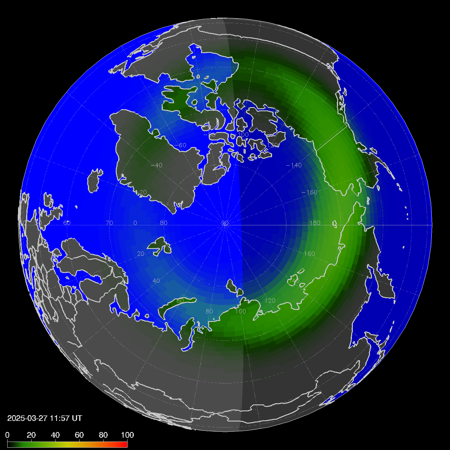 Northern lights (auroras) in the northern hemisphere