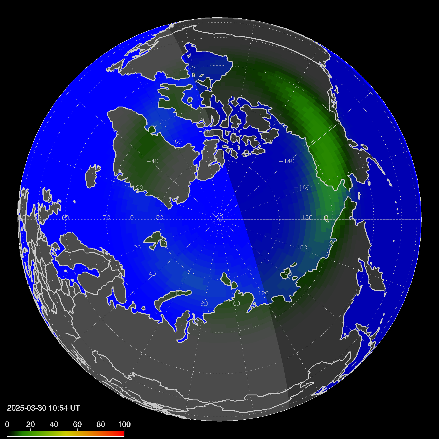 Northern lights (auroras) in the northern hemisphere