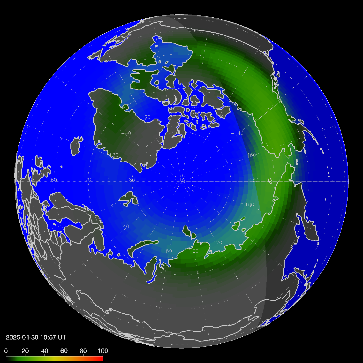 Northern lights (auroras) in the northern hemisphere