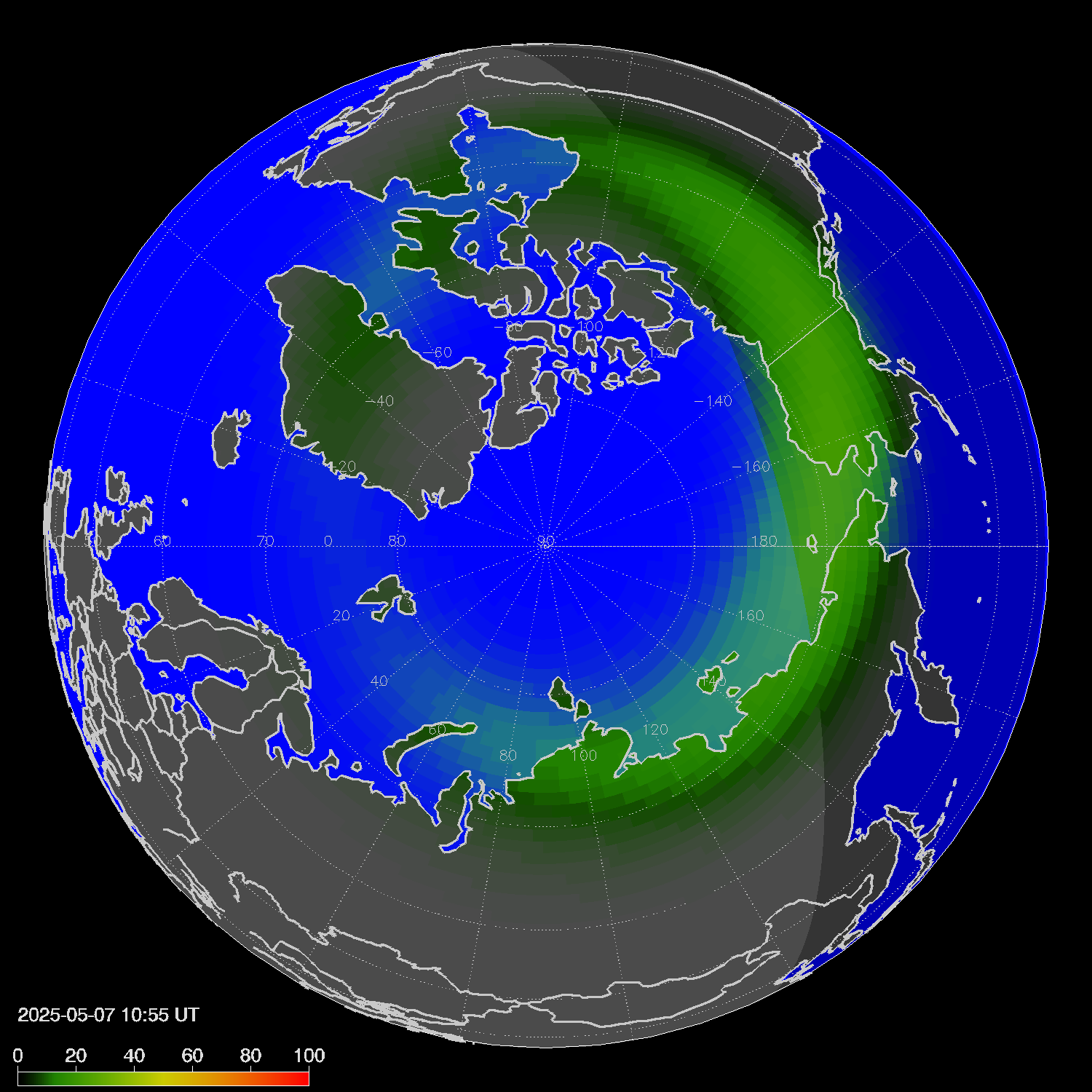Northern lights (auroras) in the northern hemisphere