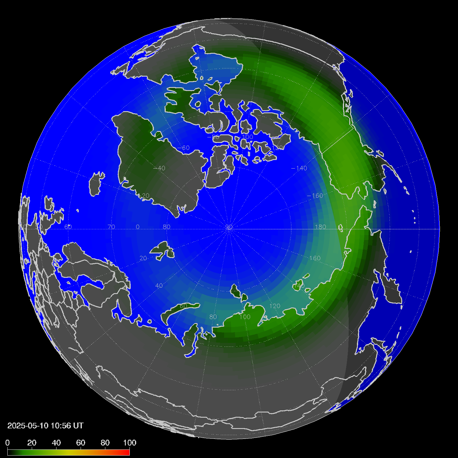 Northern lights (auroras) in the northern hemisphere