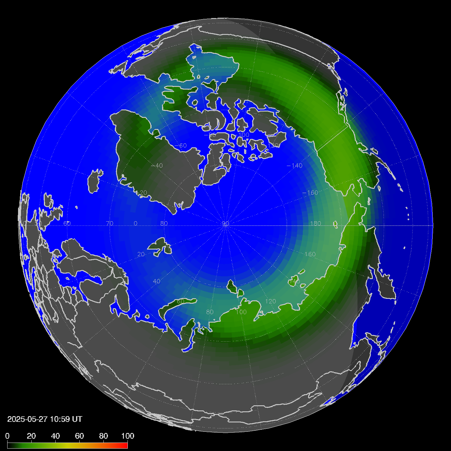 Northern lights (auroras) in the northern hemisphere