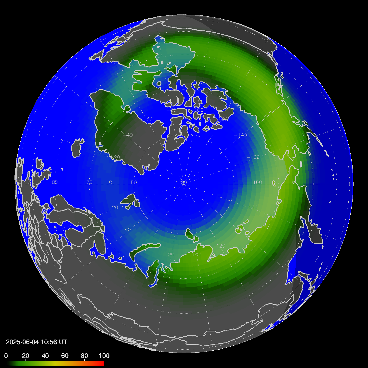 Northern lights (auroras) in the northern hemisphere