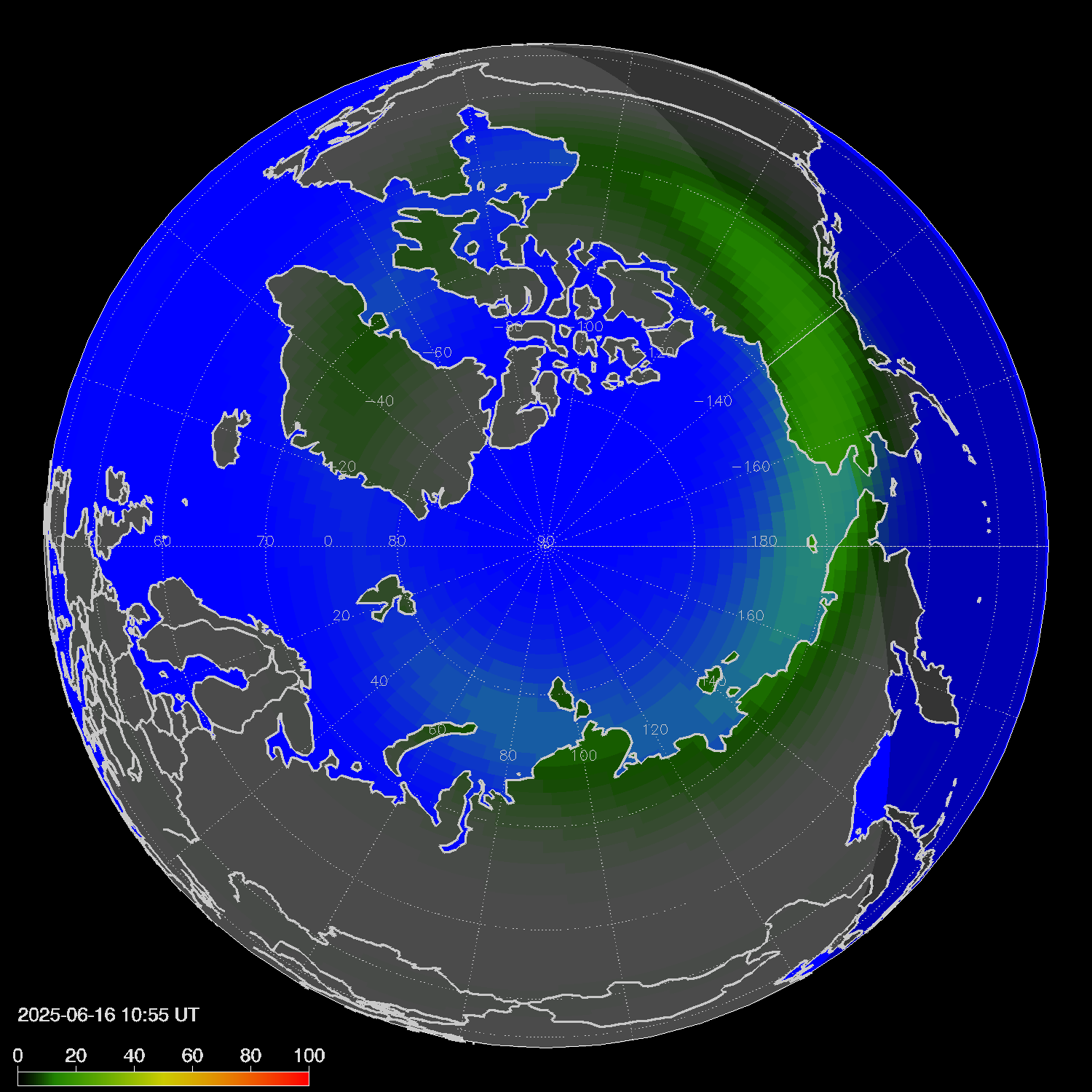 Northern lights (auroras) in the northern hemisphere