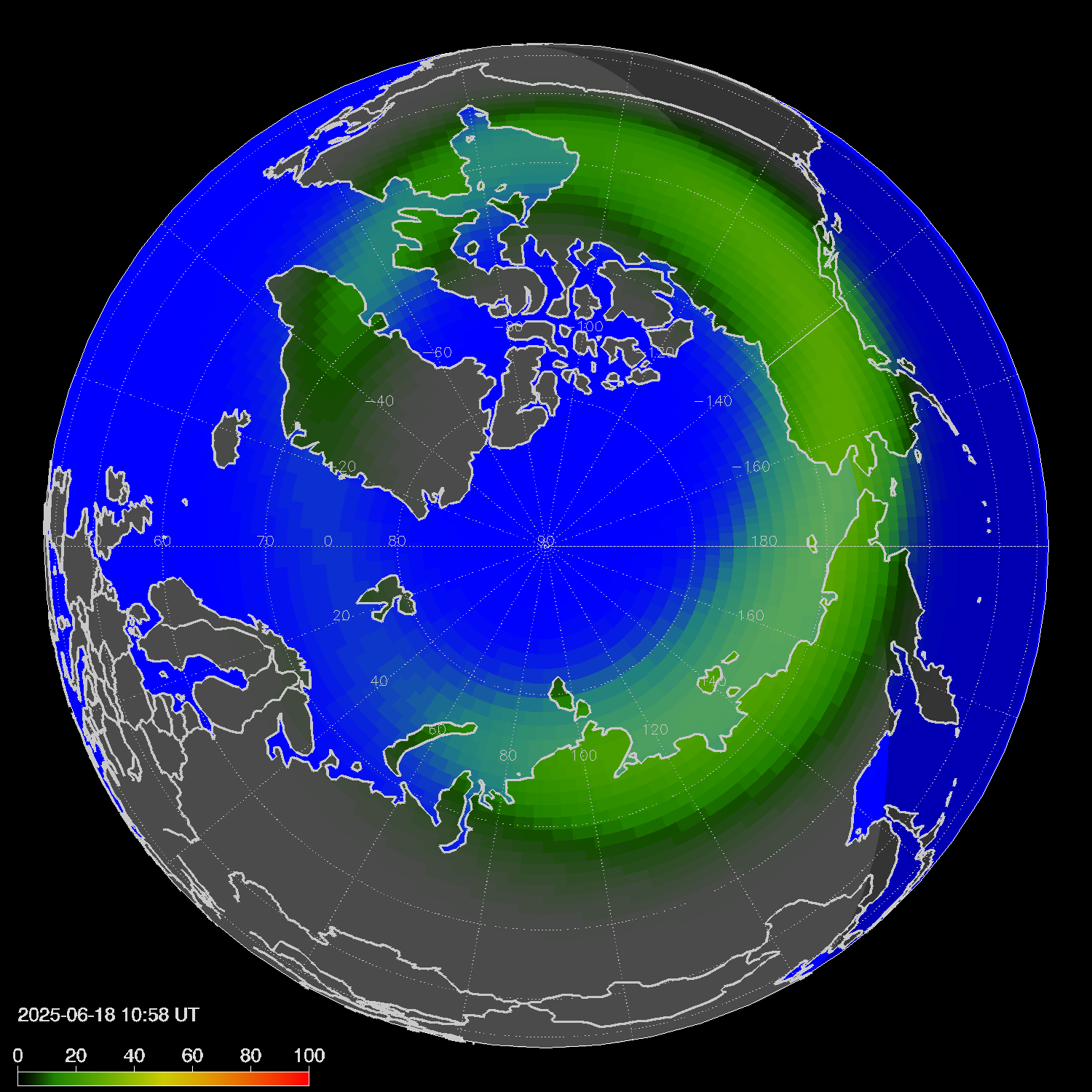 Northern lights (auroras) in the northern hemisphere