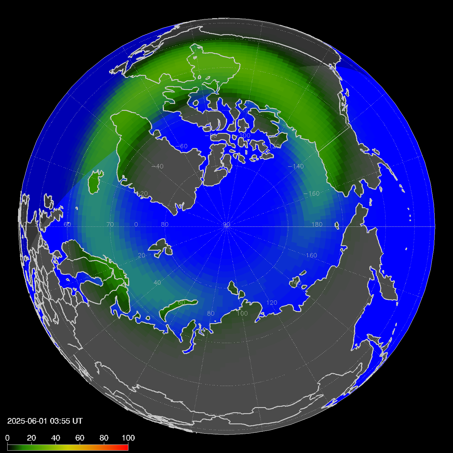 Northern lights (auroras) in the northern hemisphere
