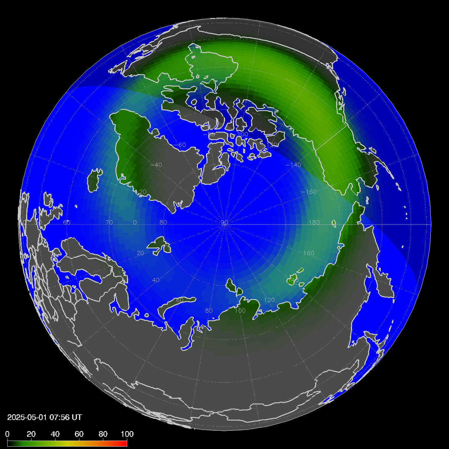 Northern lights (auroras) in the northern hemisphere