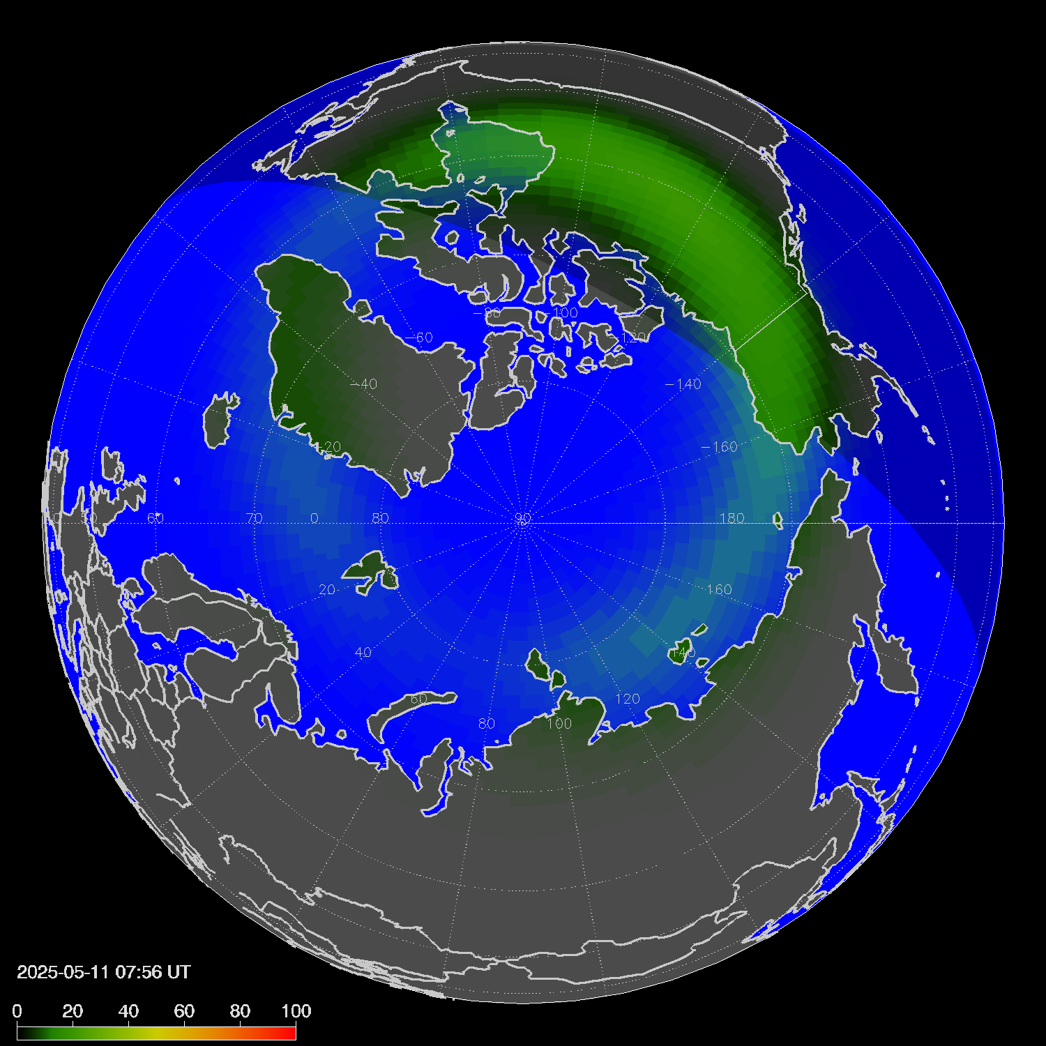 Northern lights (auroras) in the northern hemisphere