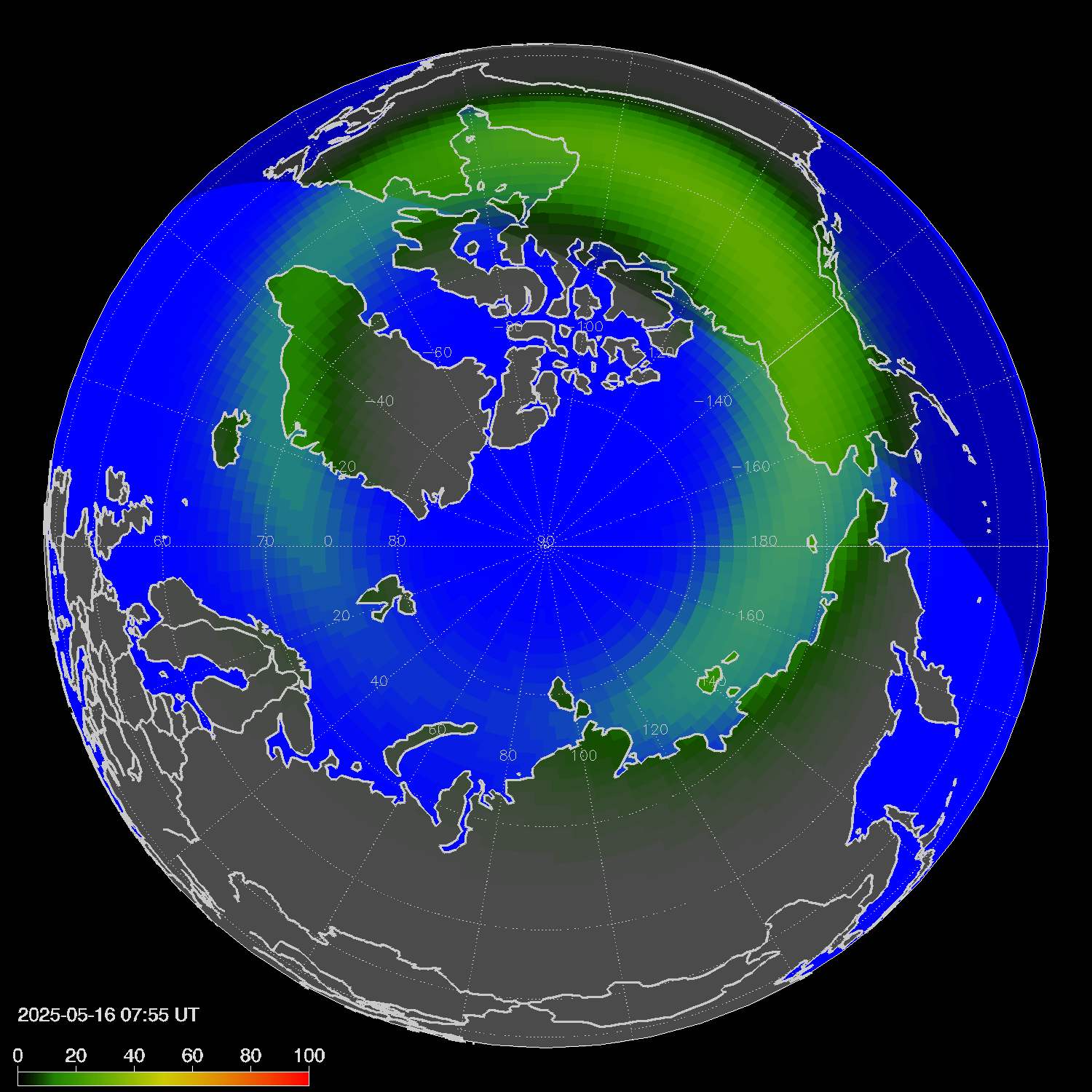 Northern lights (auroras) in the northern hemisphere