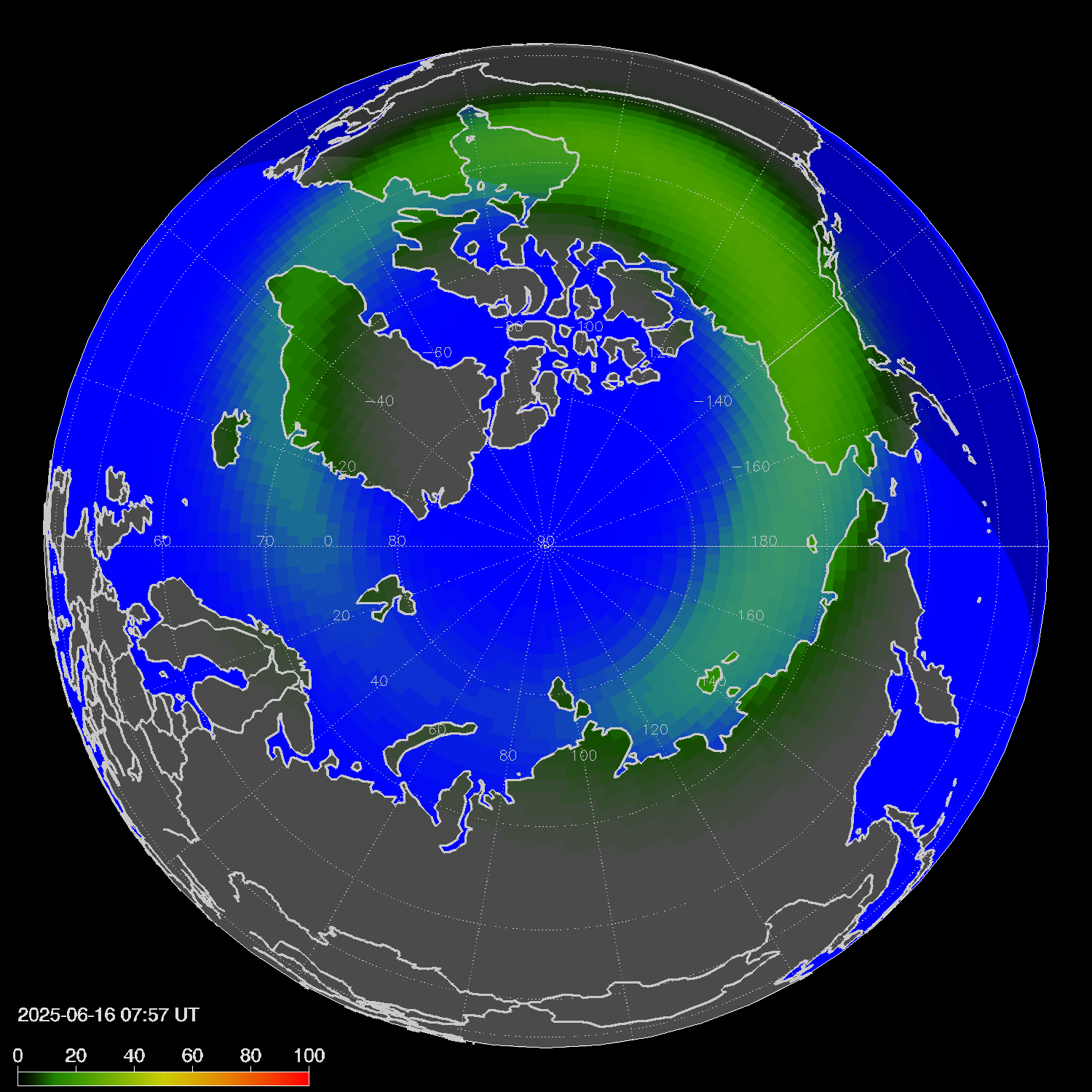 Northern lights (auroras) in the northern hemisphere