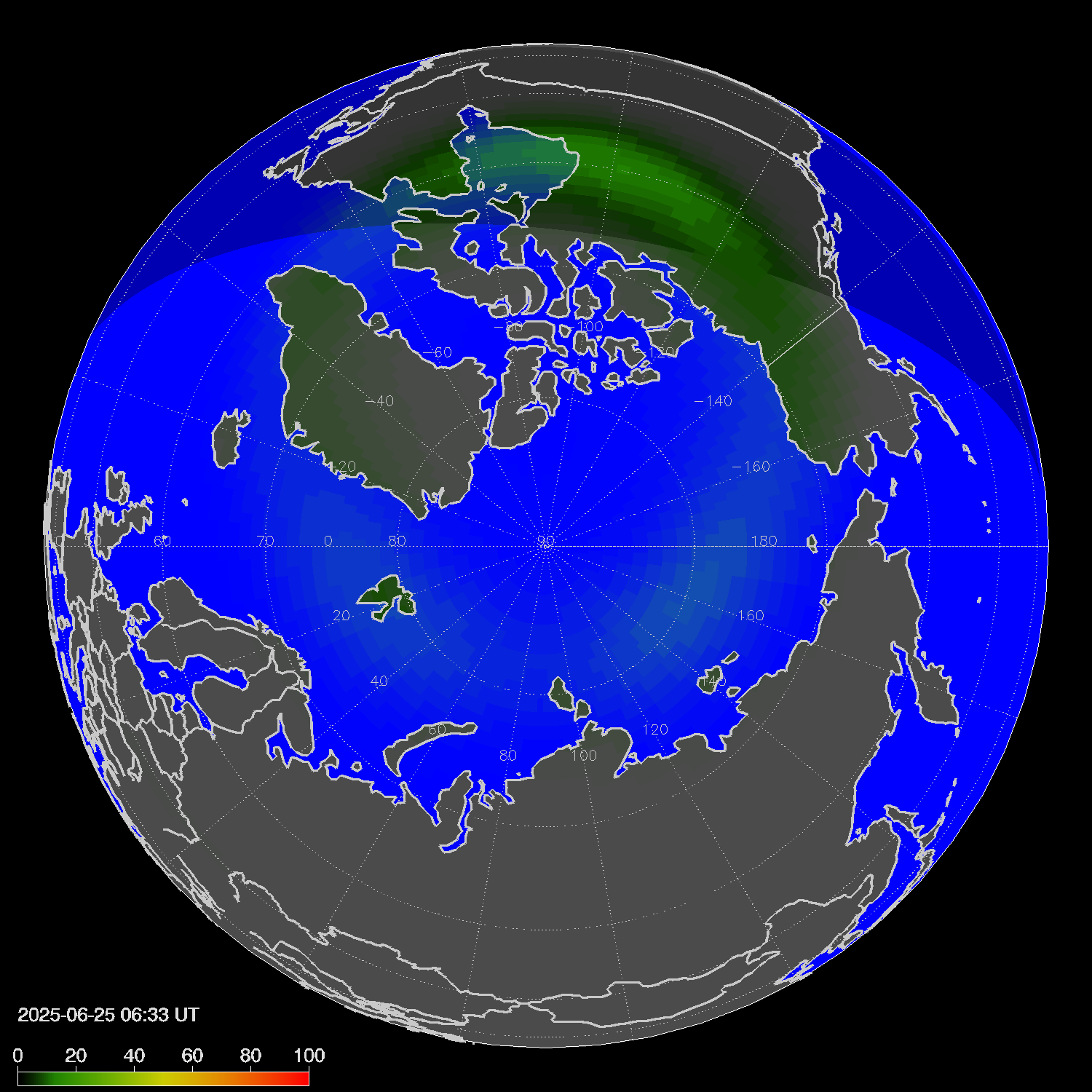 Northern lights (auroras) in the northern hemisphere