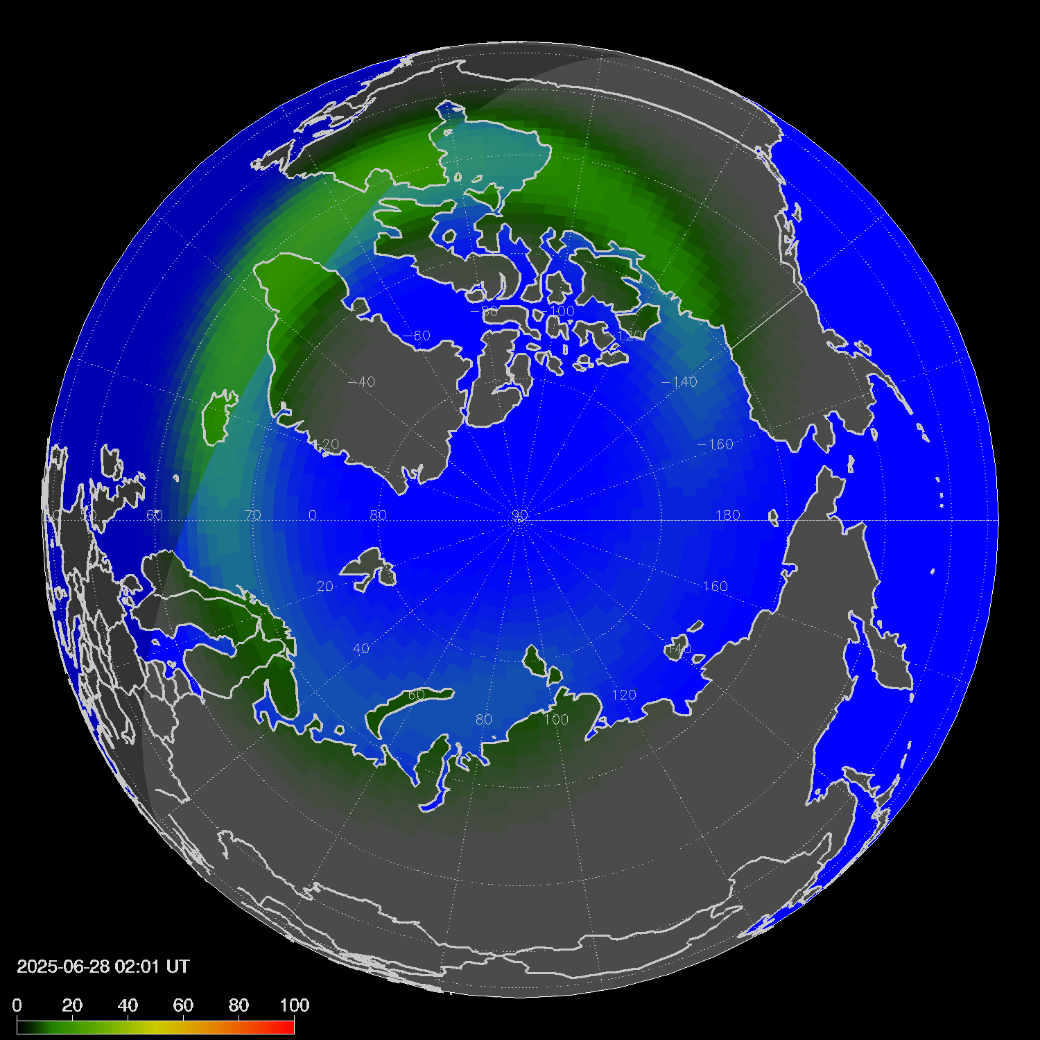 Northern lights (auroras) in the northern hemisphere