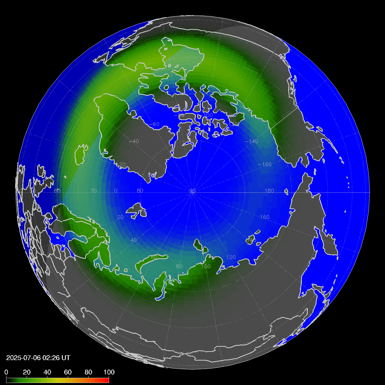 Northern lights (auroras) in the northern hemisphere