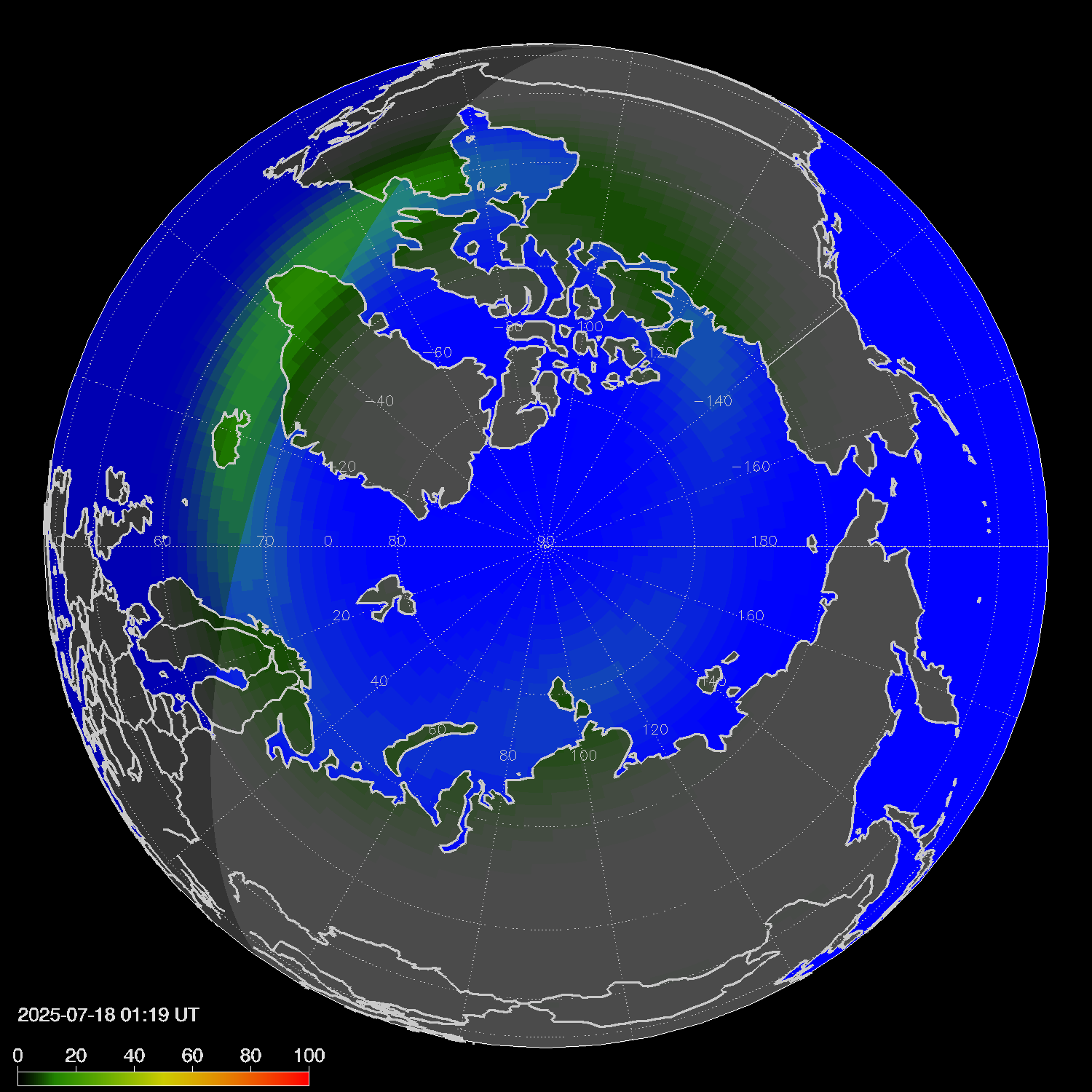 Northern lights (auroras) in the northern hemisphere