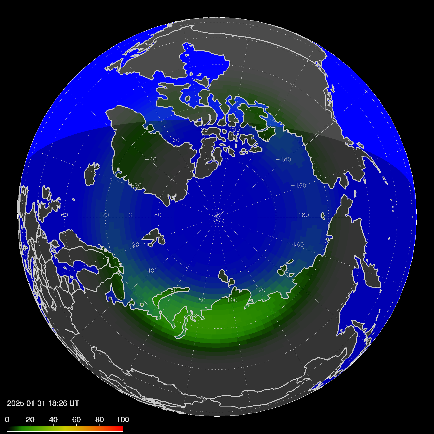 Northern lights (auroras) in the northern hemisphere