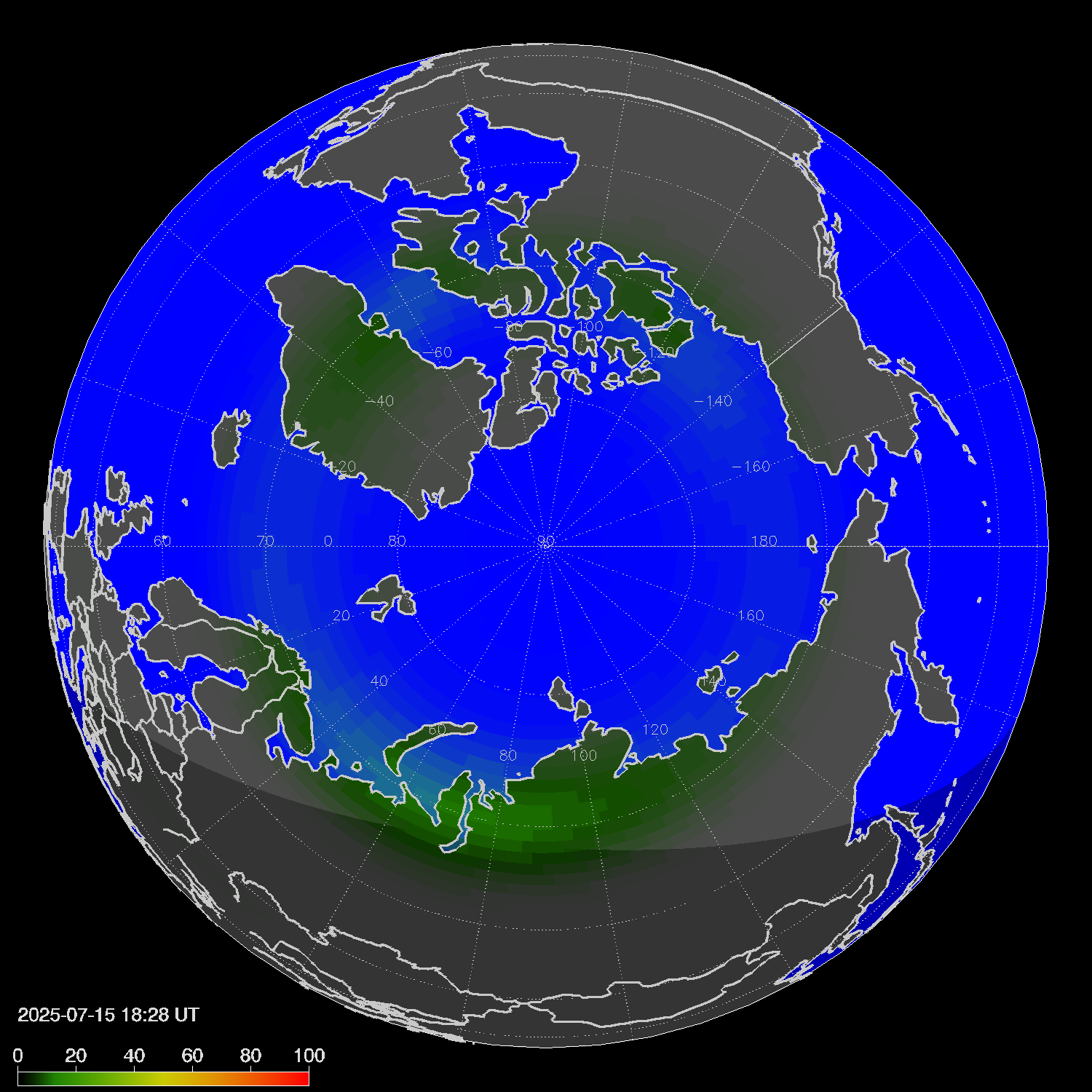 Northern lights (auroras) in the northern hemisphere