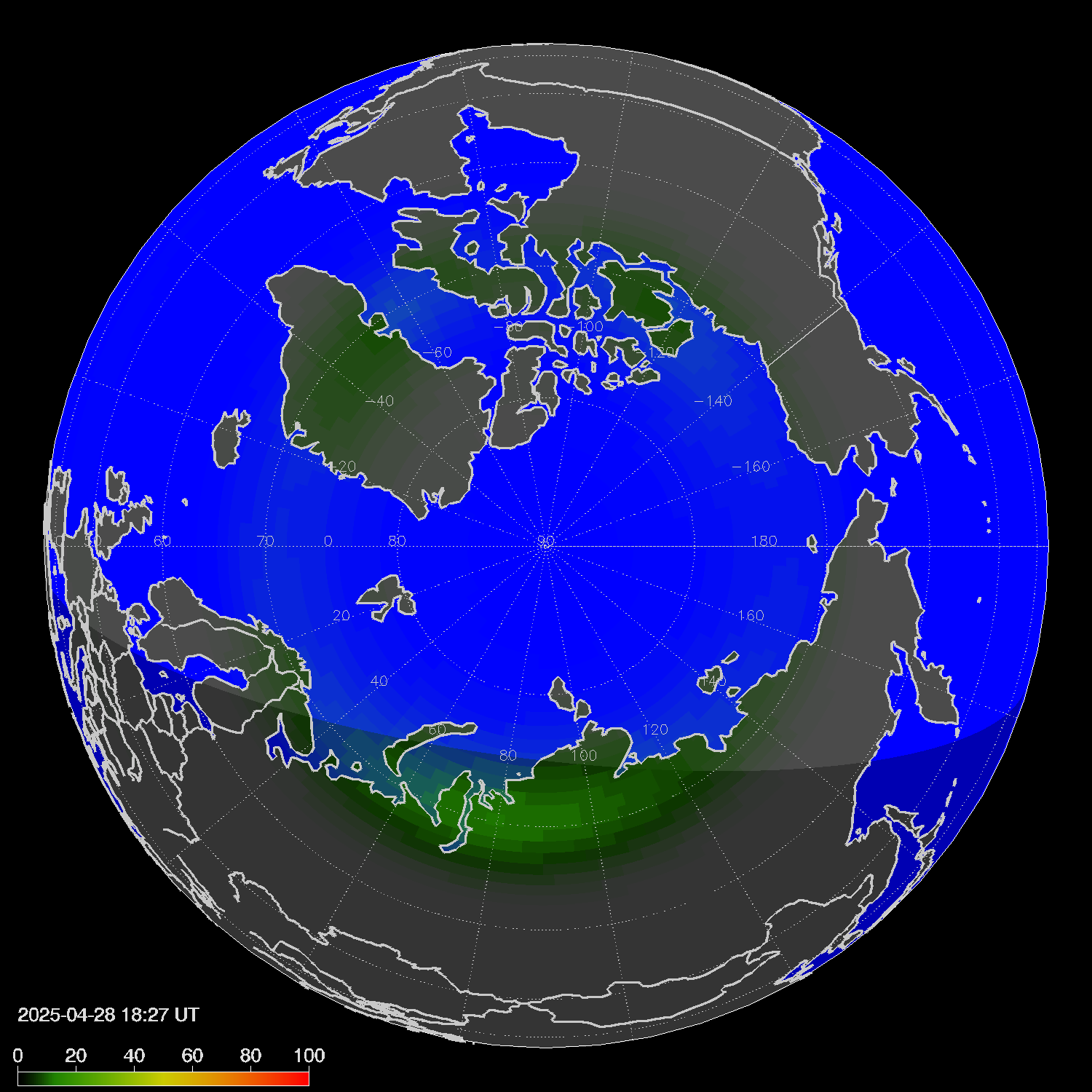 Northern lights (auroras) in the northern hemisphere