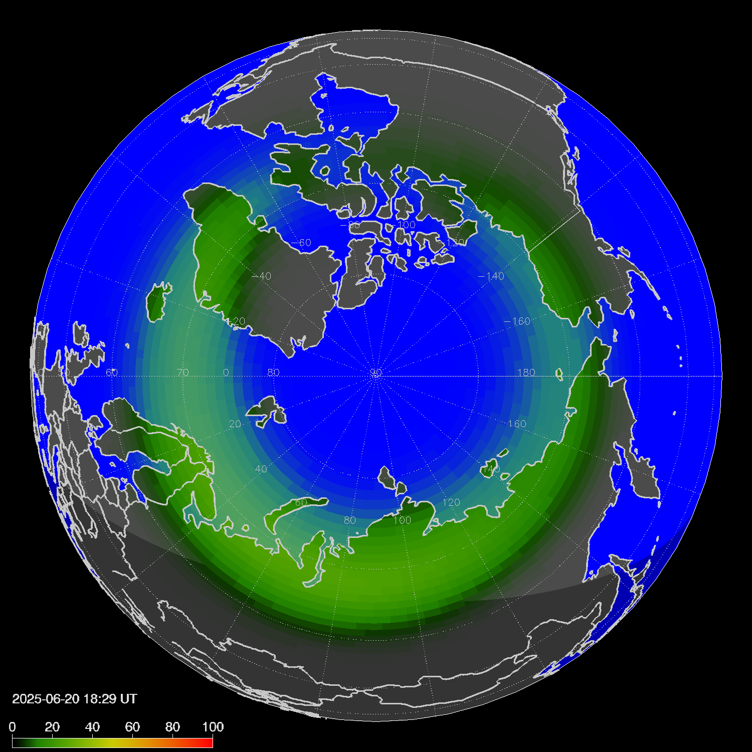 Northern lights (auroras) in the northern hemisphere