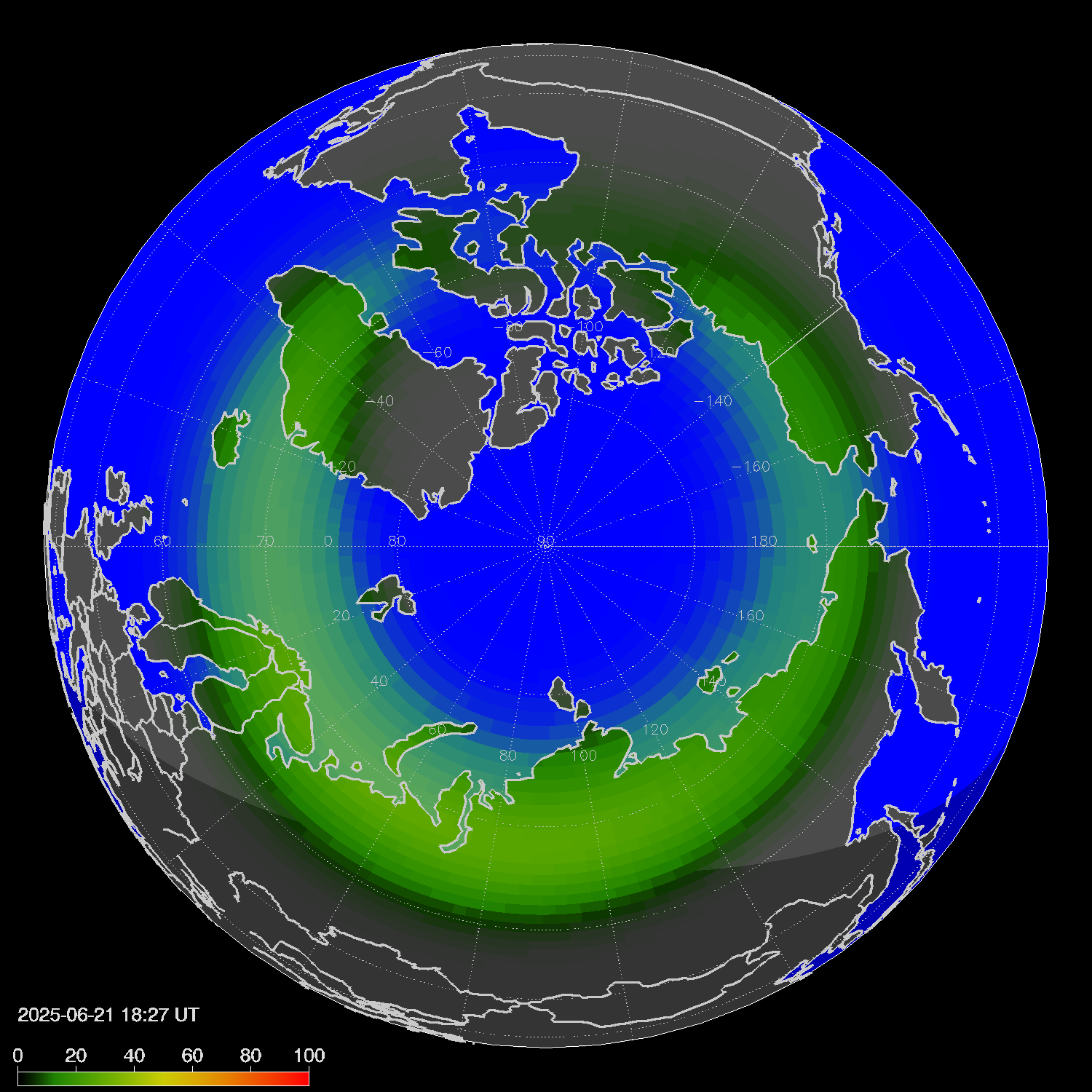 Northern lights (auroras) in the northern hemisphere