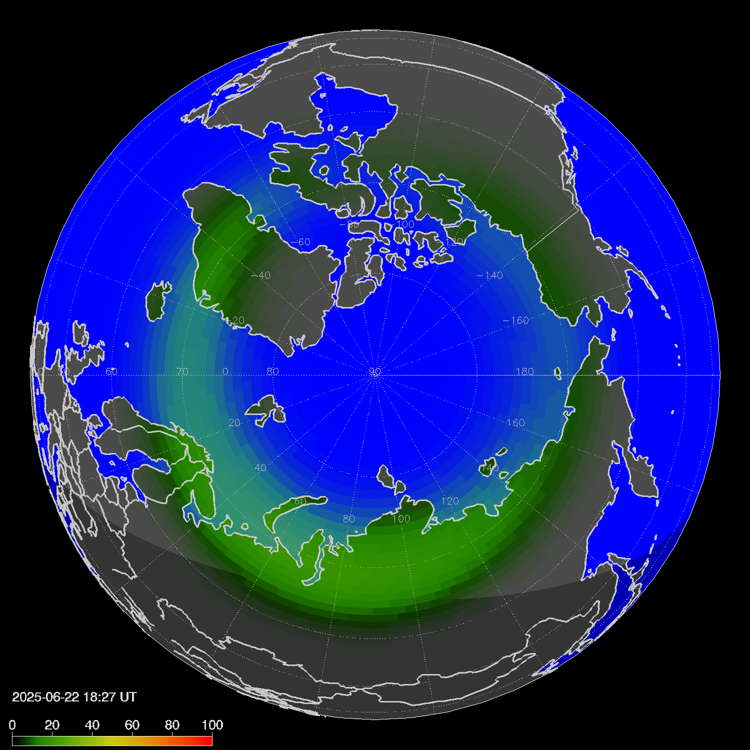Northern lights (auroras) in the northern hemisphere