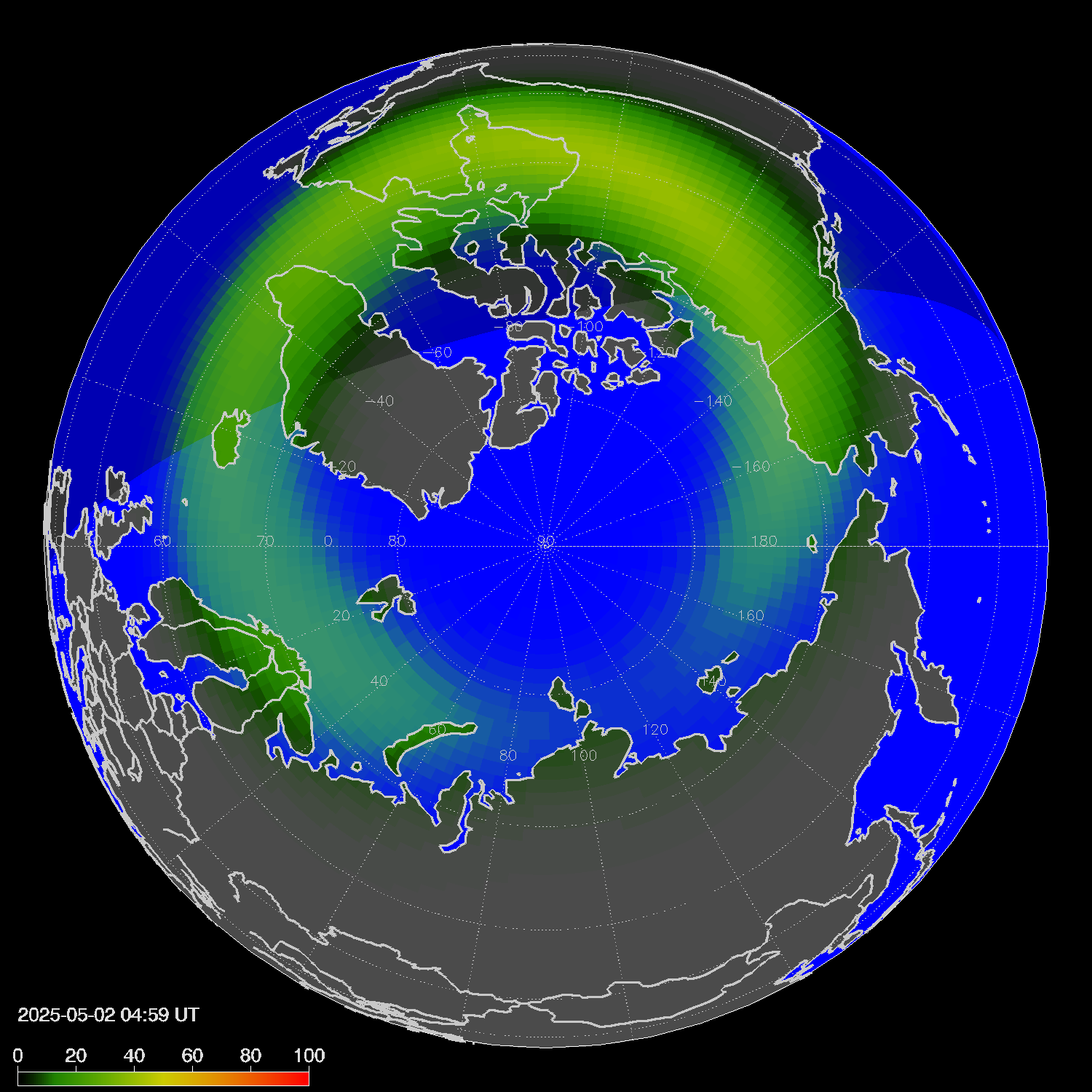 Northern lights (auroras) in the northern hemisphere