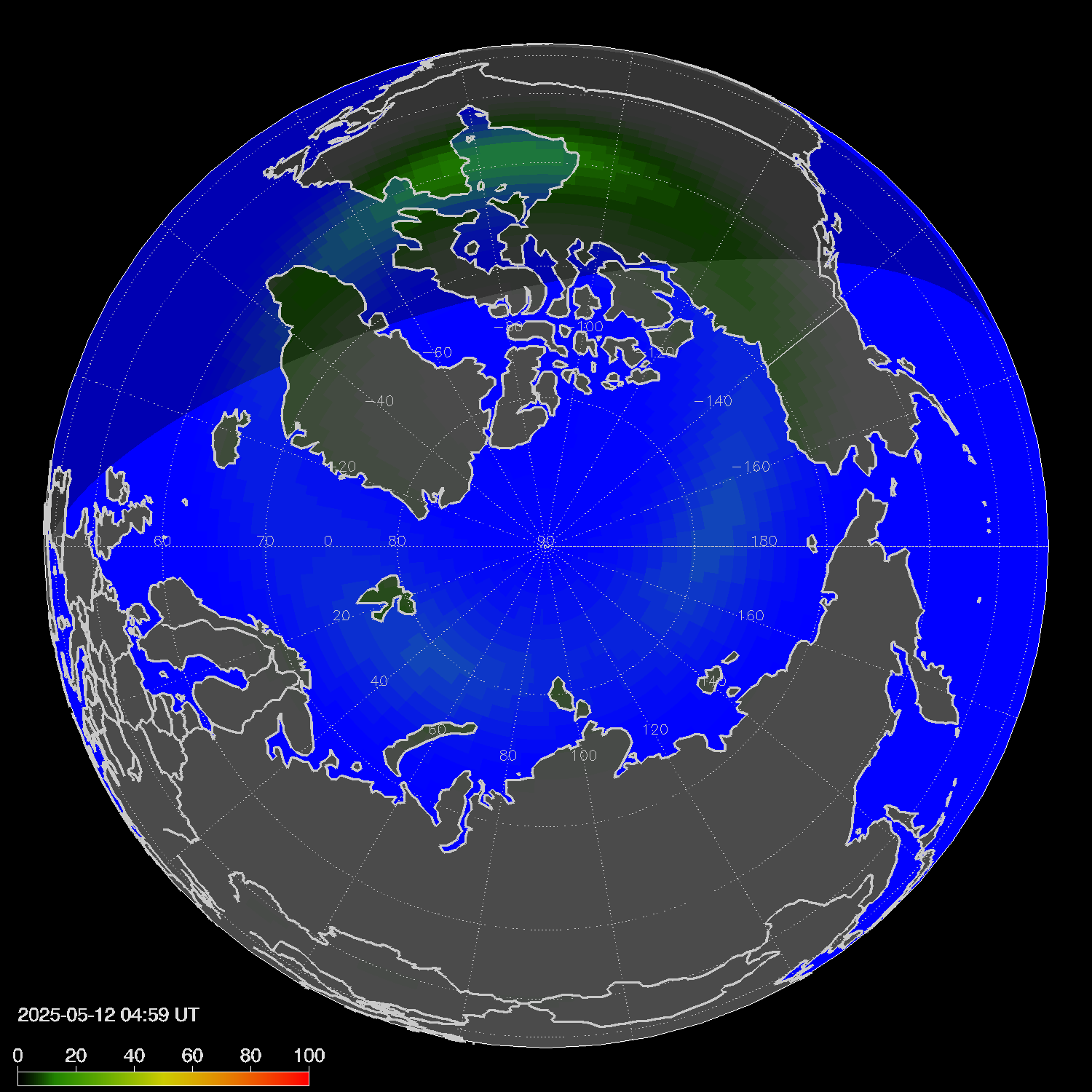 Northern lights (auroras) in the northern hemisphere