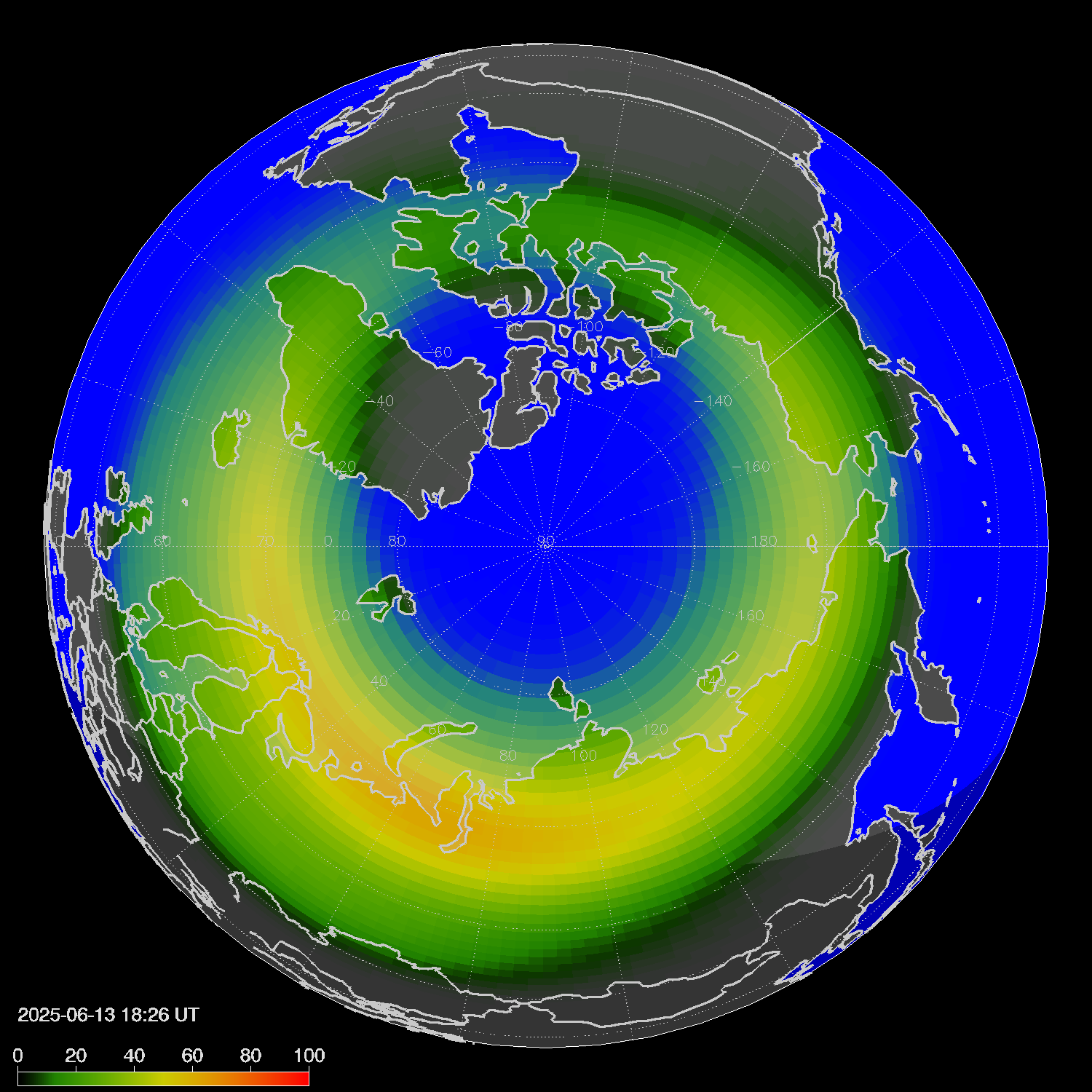 Northern lights (auroras) in the northern hemisphere