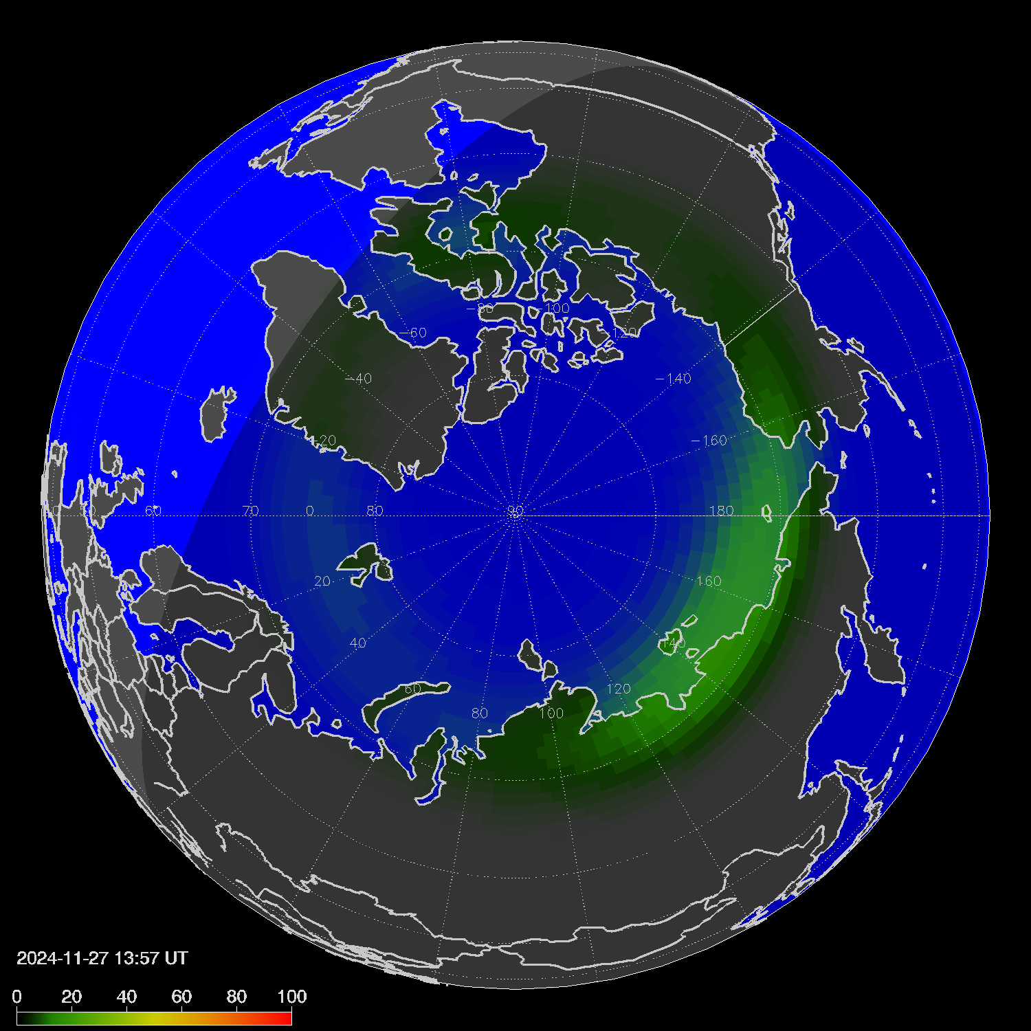 Northern lights (auroras) in the northern hemisphere