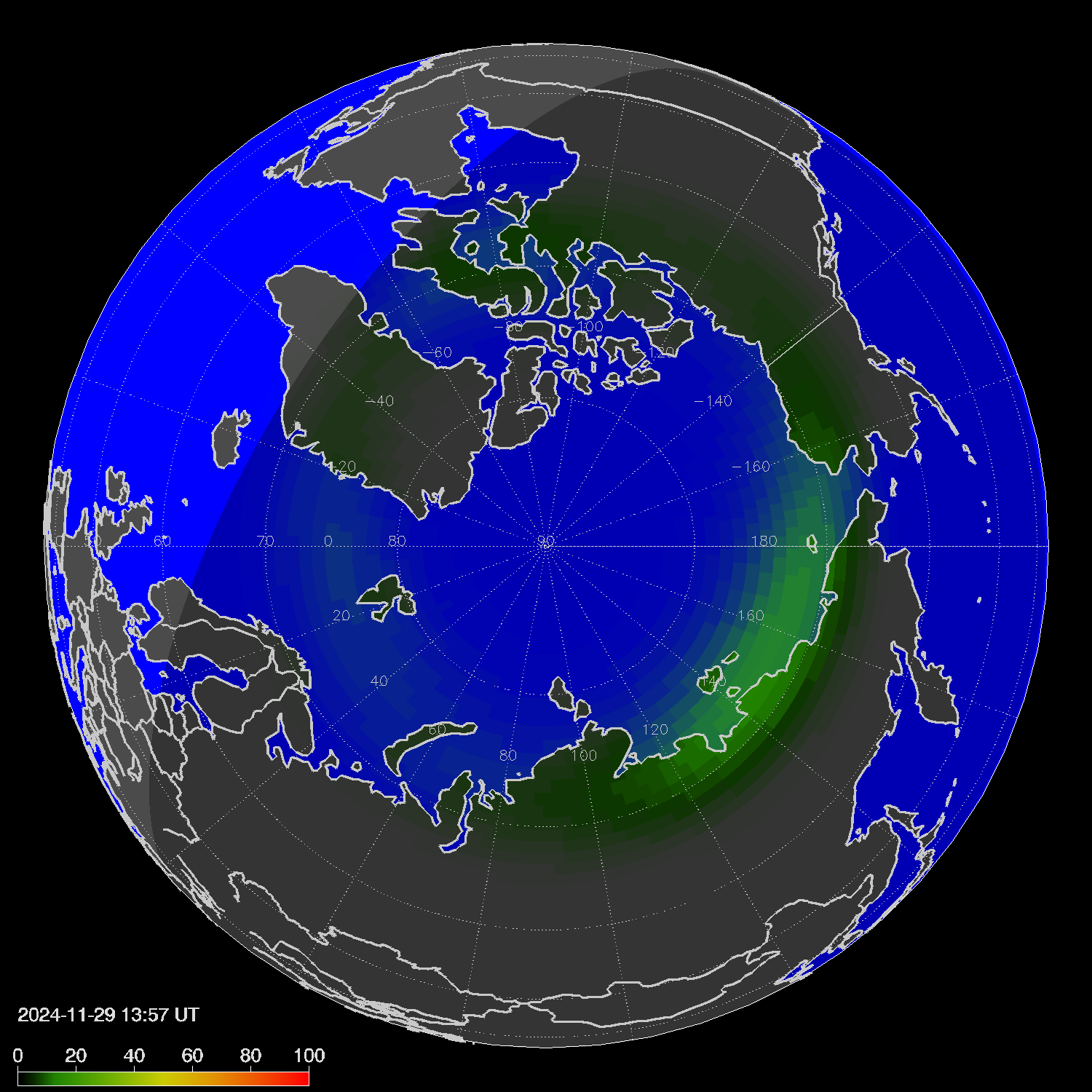 Northern lights (auroras) in the northern hemisphere