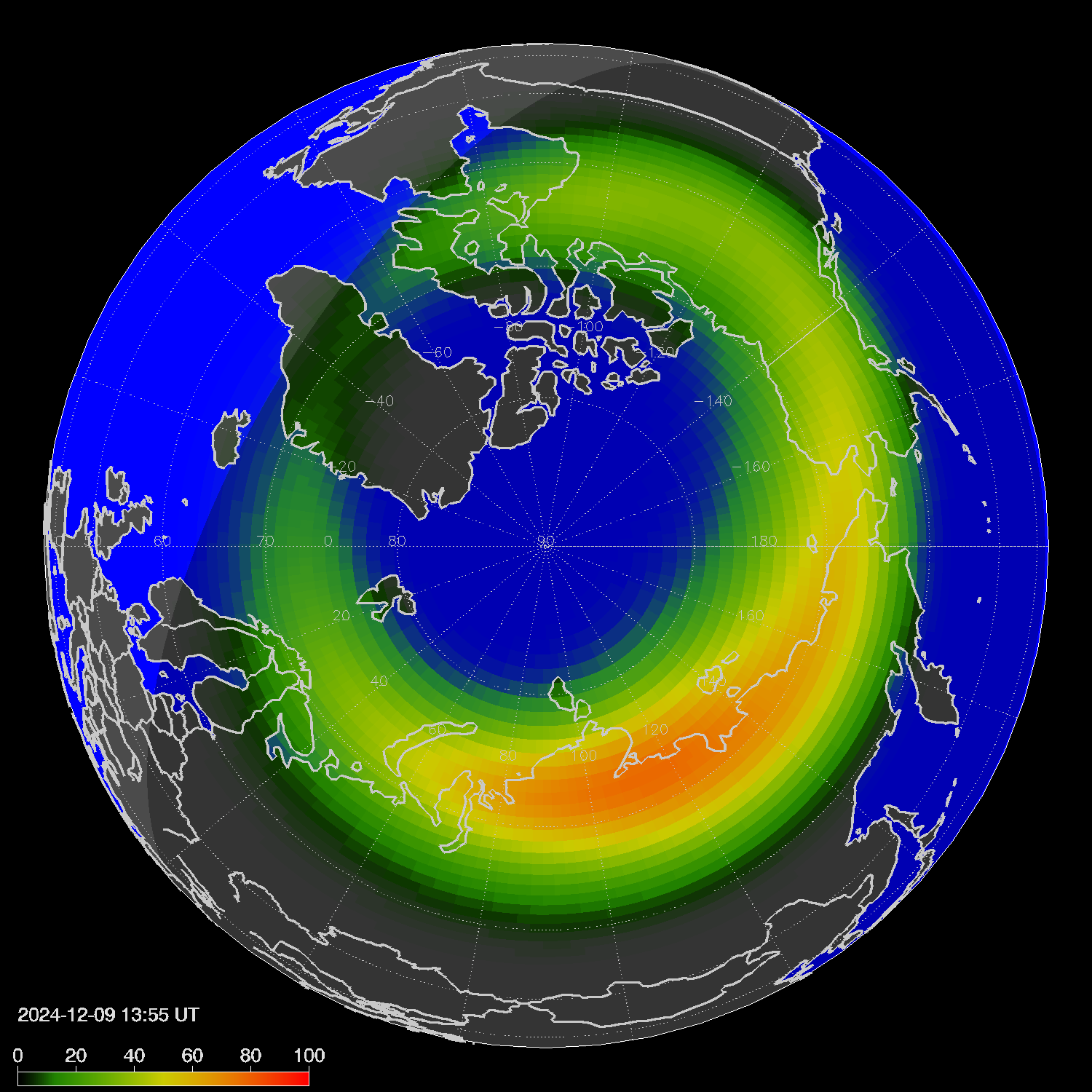 Northern lights (auroras) in the northern hemisphere