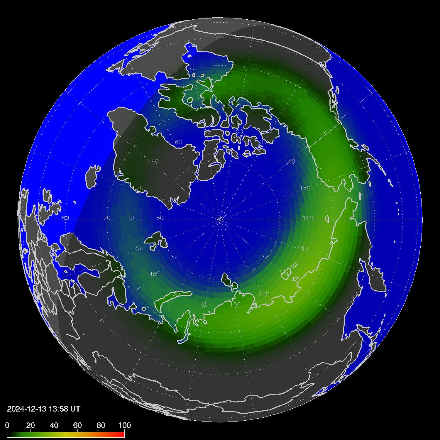 Northern lights (auroras) in the northern hemisphere