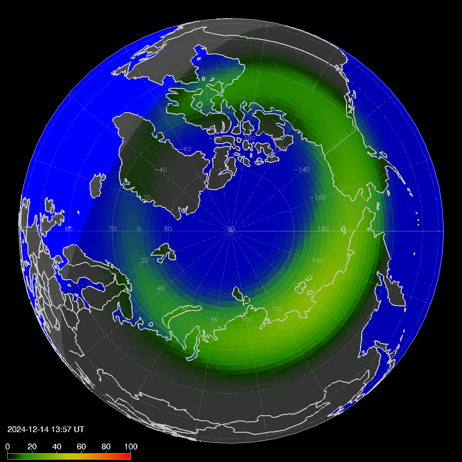 Northern lights (auroras) in the northern hemisphere