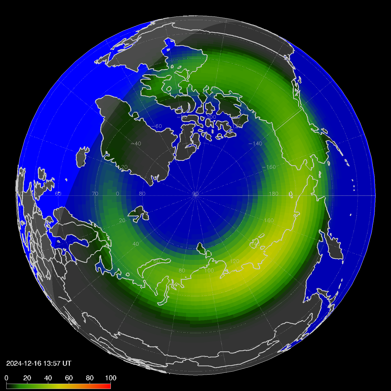 Northern lights (auroras) in the northern hemisphere