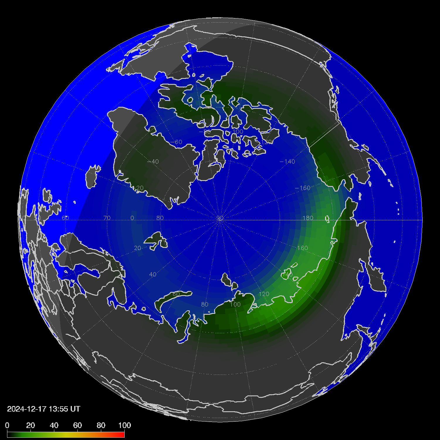 Northern lights (auroras) in the northern hemisphere