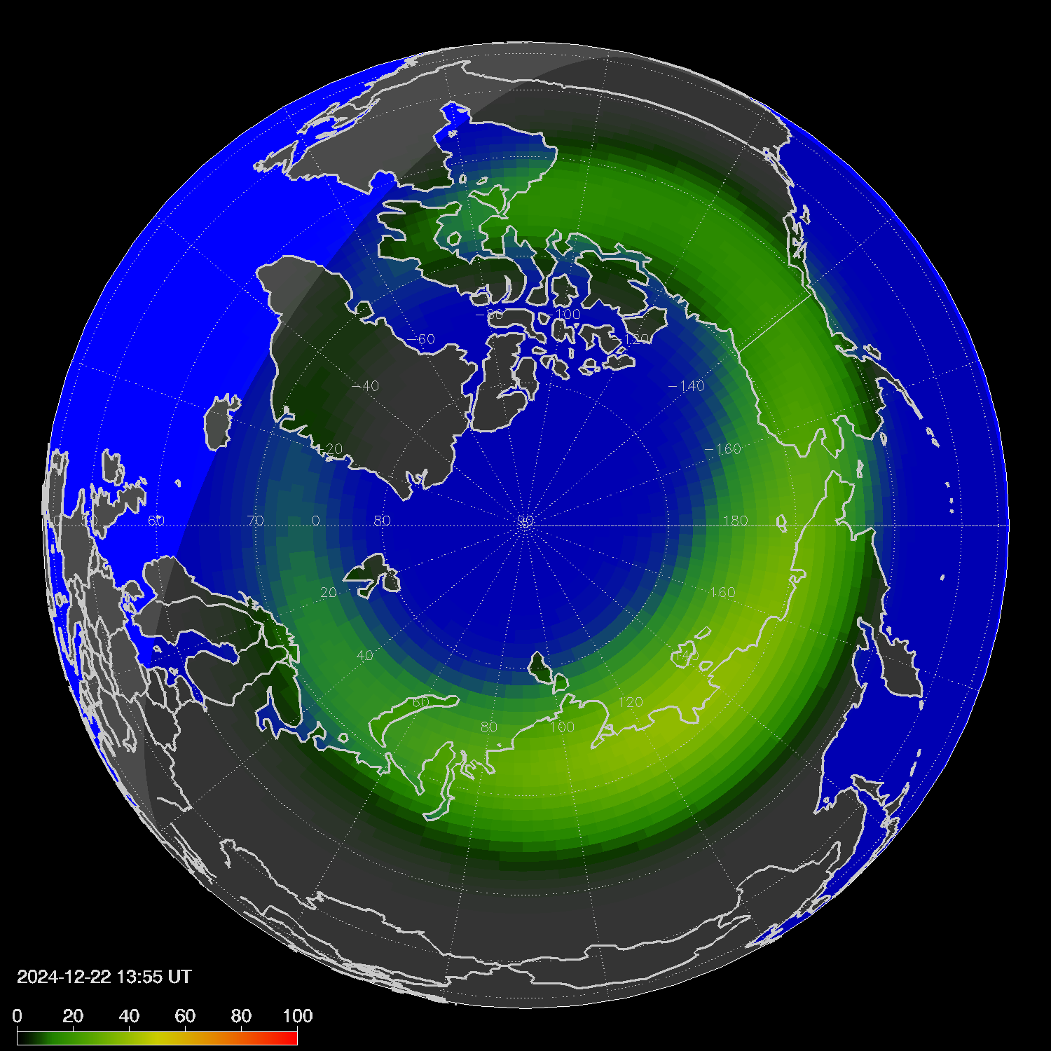 Northern lights (auroras) in the northern hemisphere