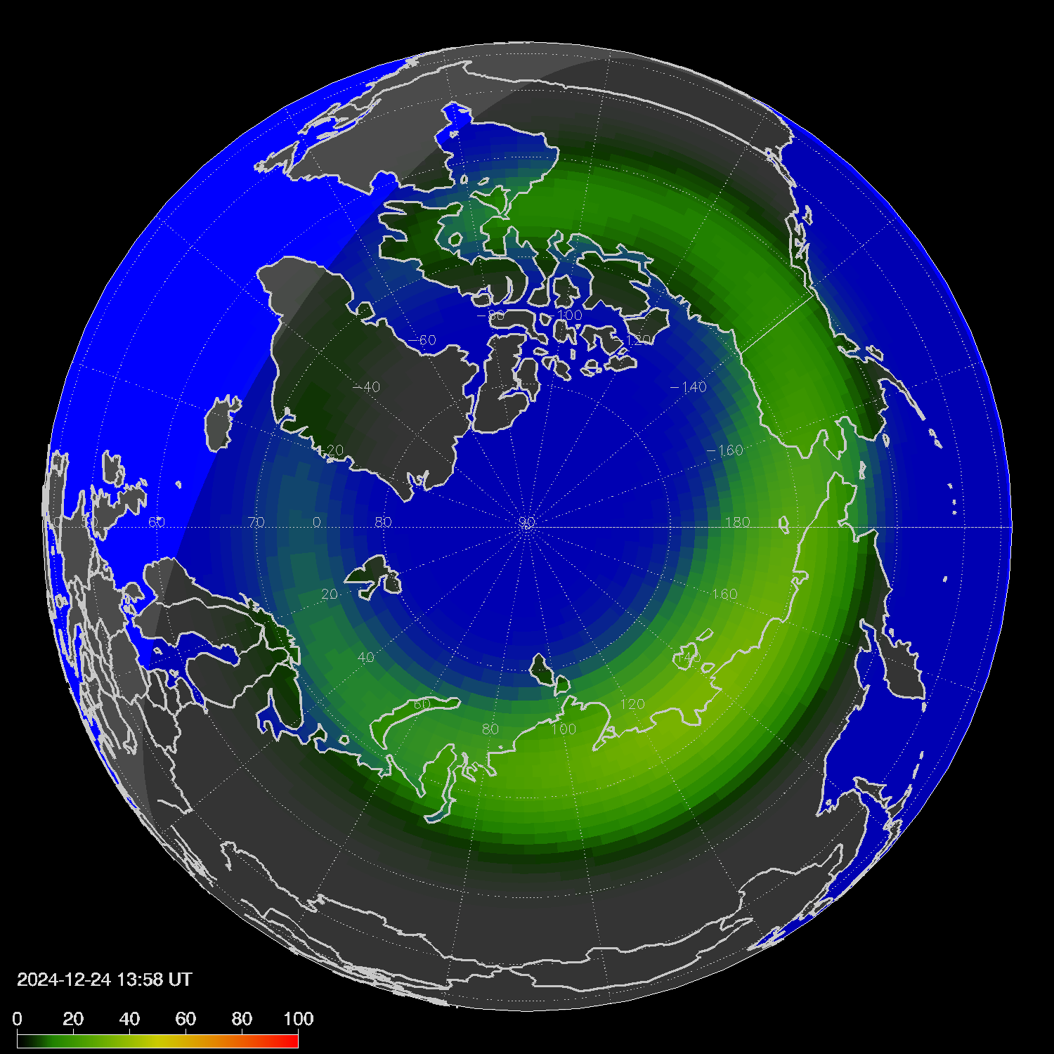 Northern lights (auroras) in the northern hemisphere