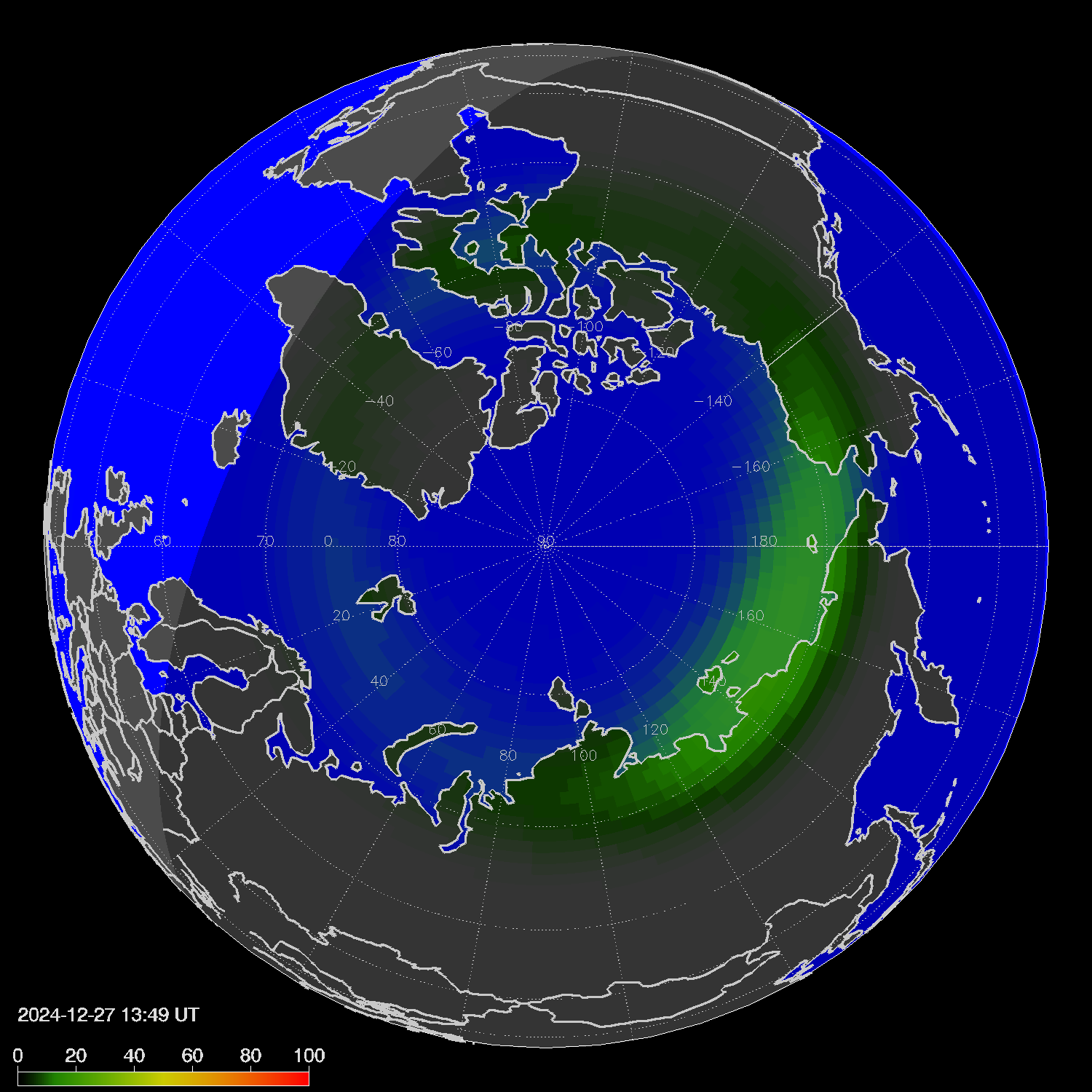 Northern lights (auroras) in the northern hemisphere