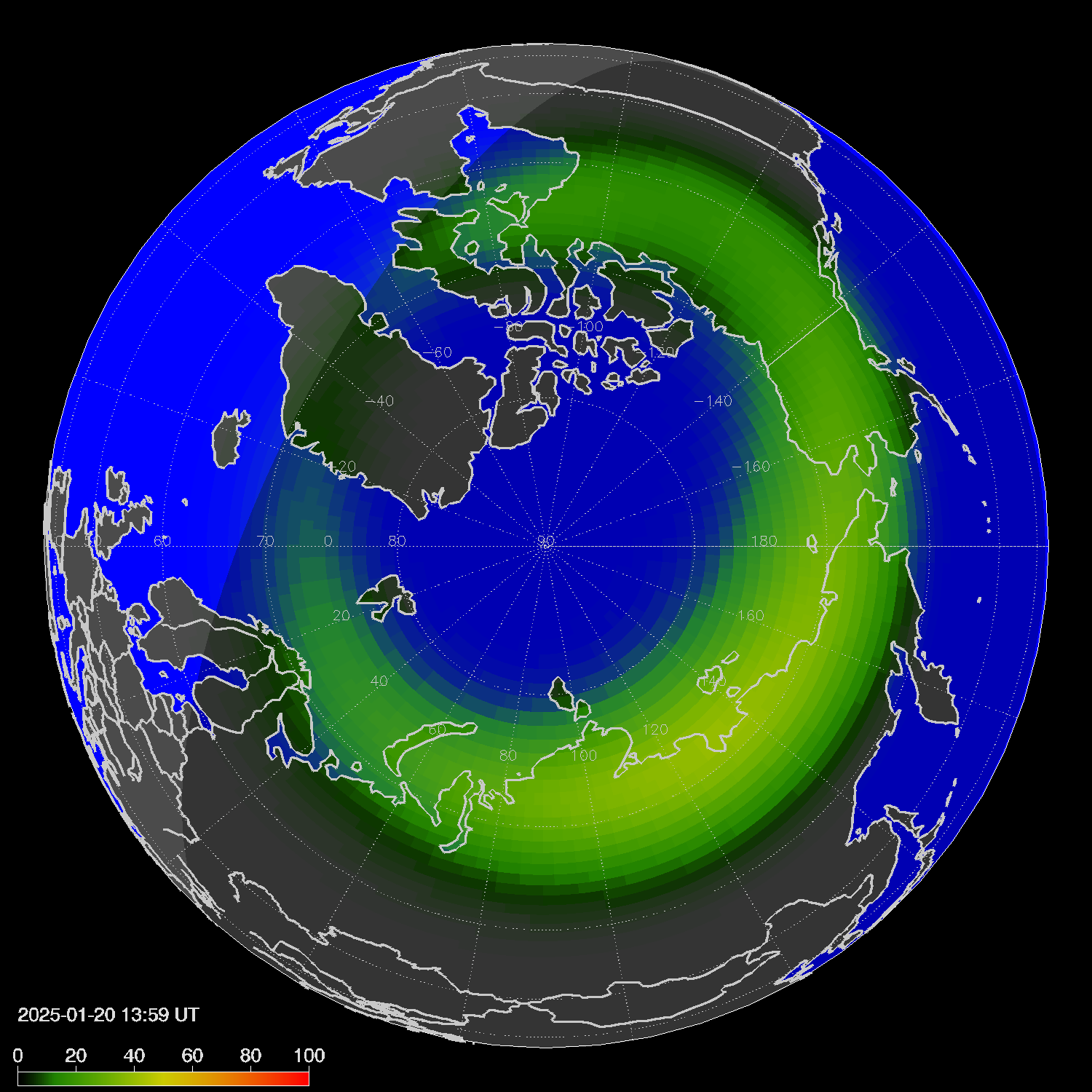 Northern lights (auroras) in the northern hemisphere