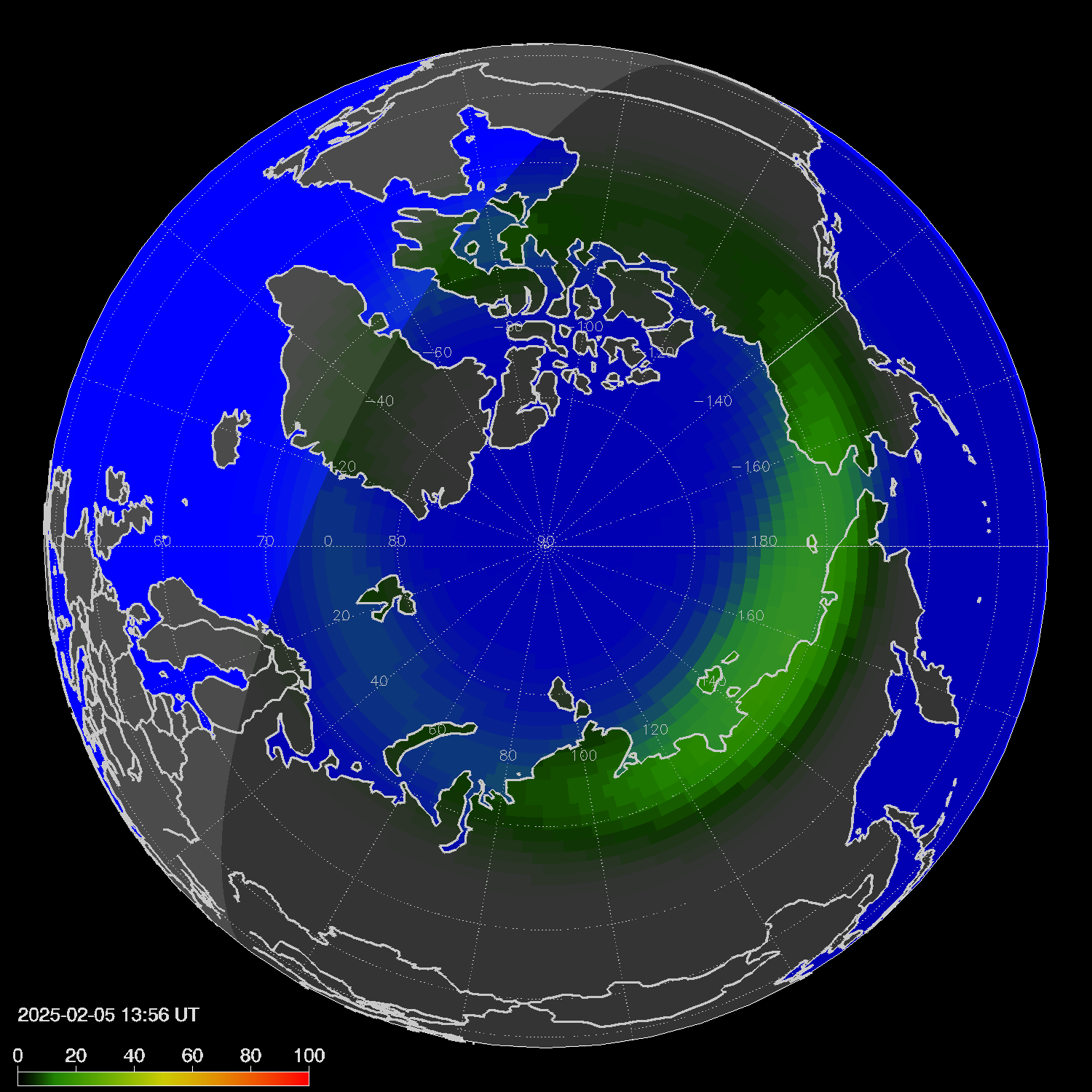 Northern lights (auroras) in the northern hemisphere