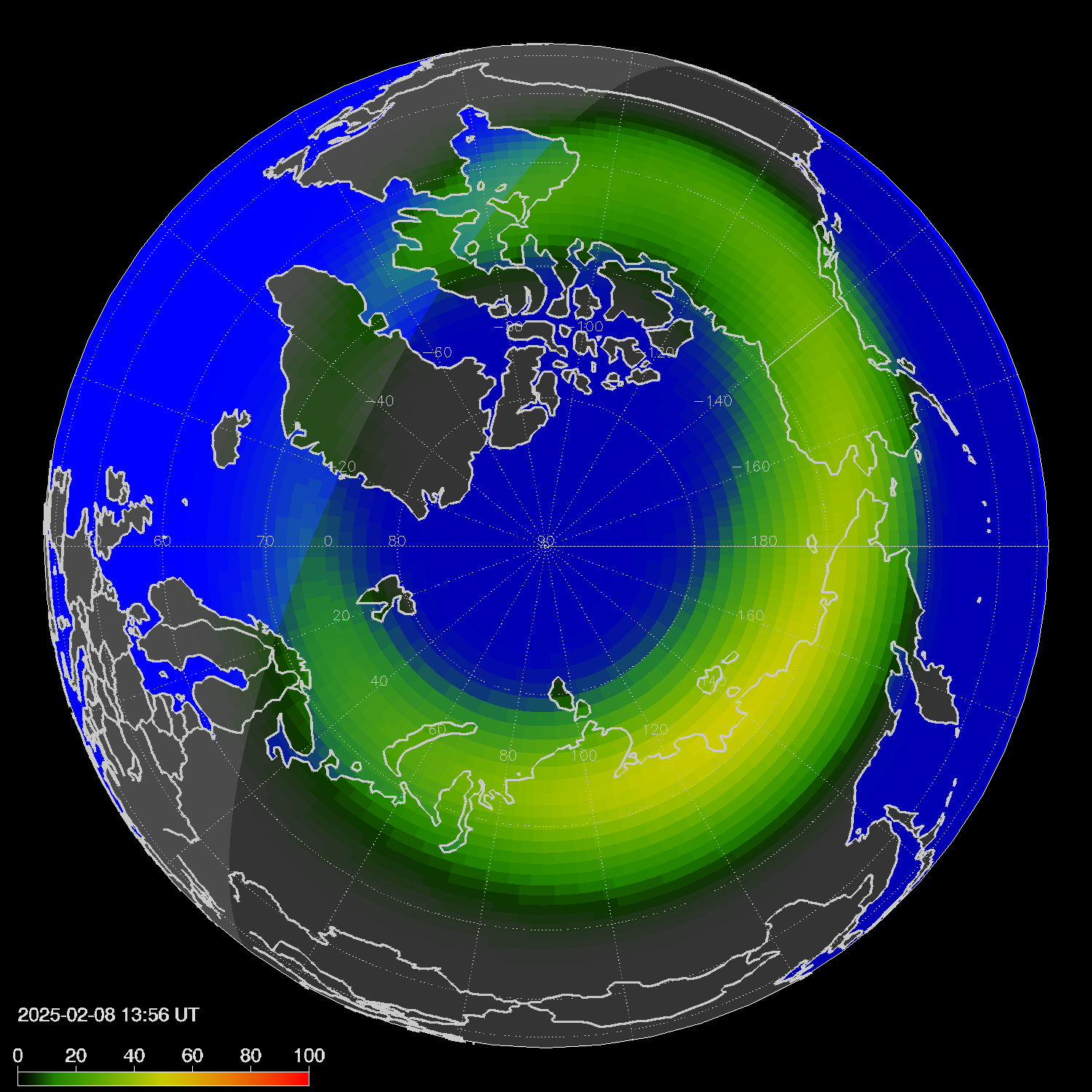 Northern lights (auroras) in the northern hemisphere