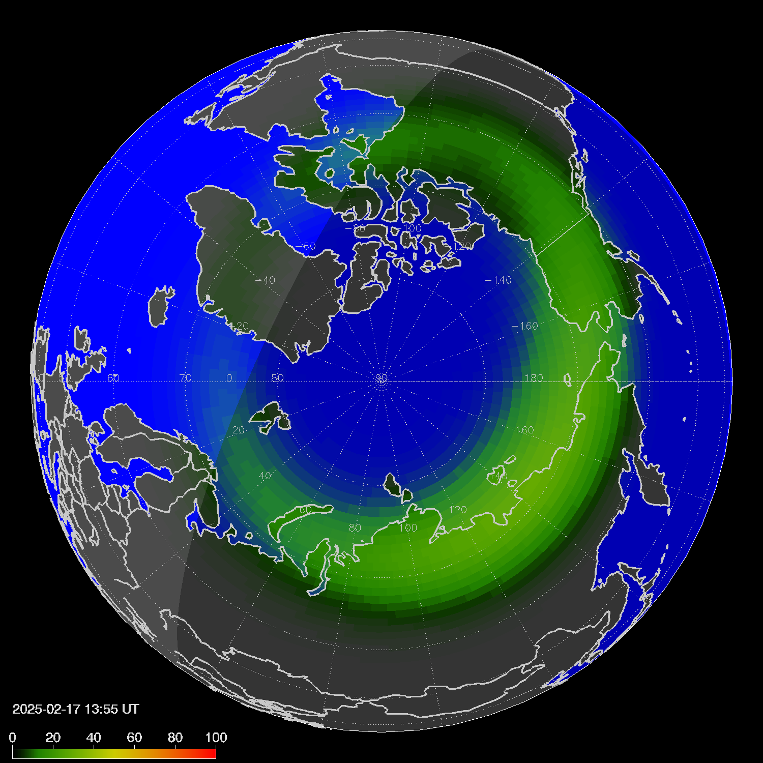 Northern lights (auroras) in the northern hemisphere