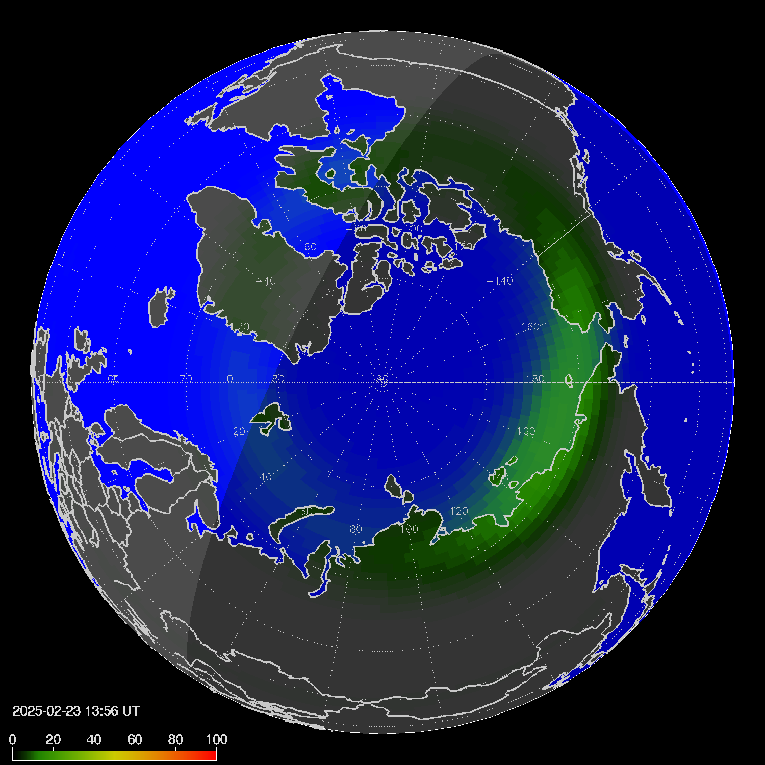 Northern lights (auroras) in the northern hemisphere