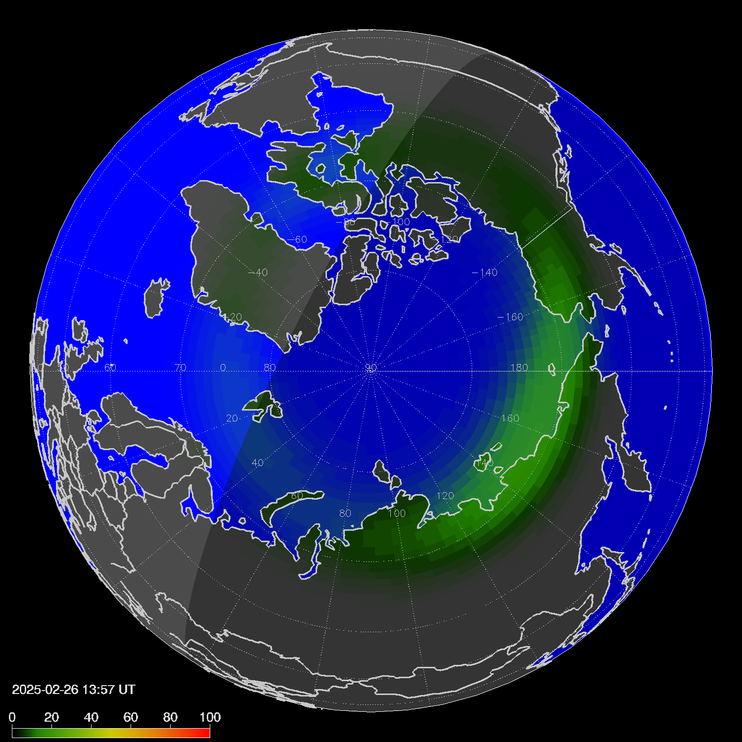 Northern lights (auroras) in the northern hemisphere