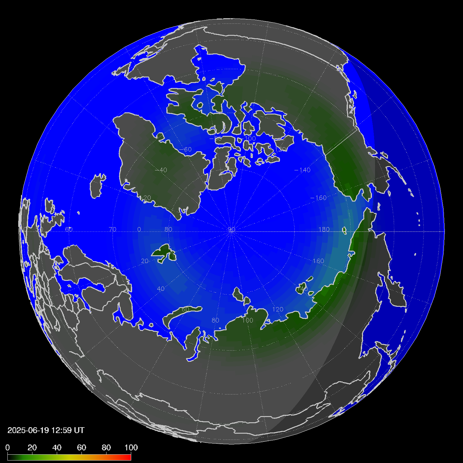 Northern lights (auroras) in the northern hemisphere